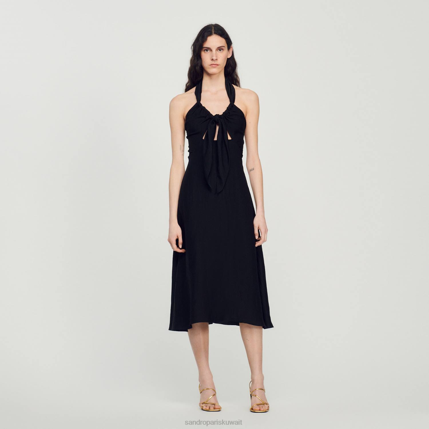 ثياب Sandro Paris ربط فستان عارية الذراعين أسود نحيف ZJ00206