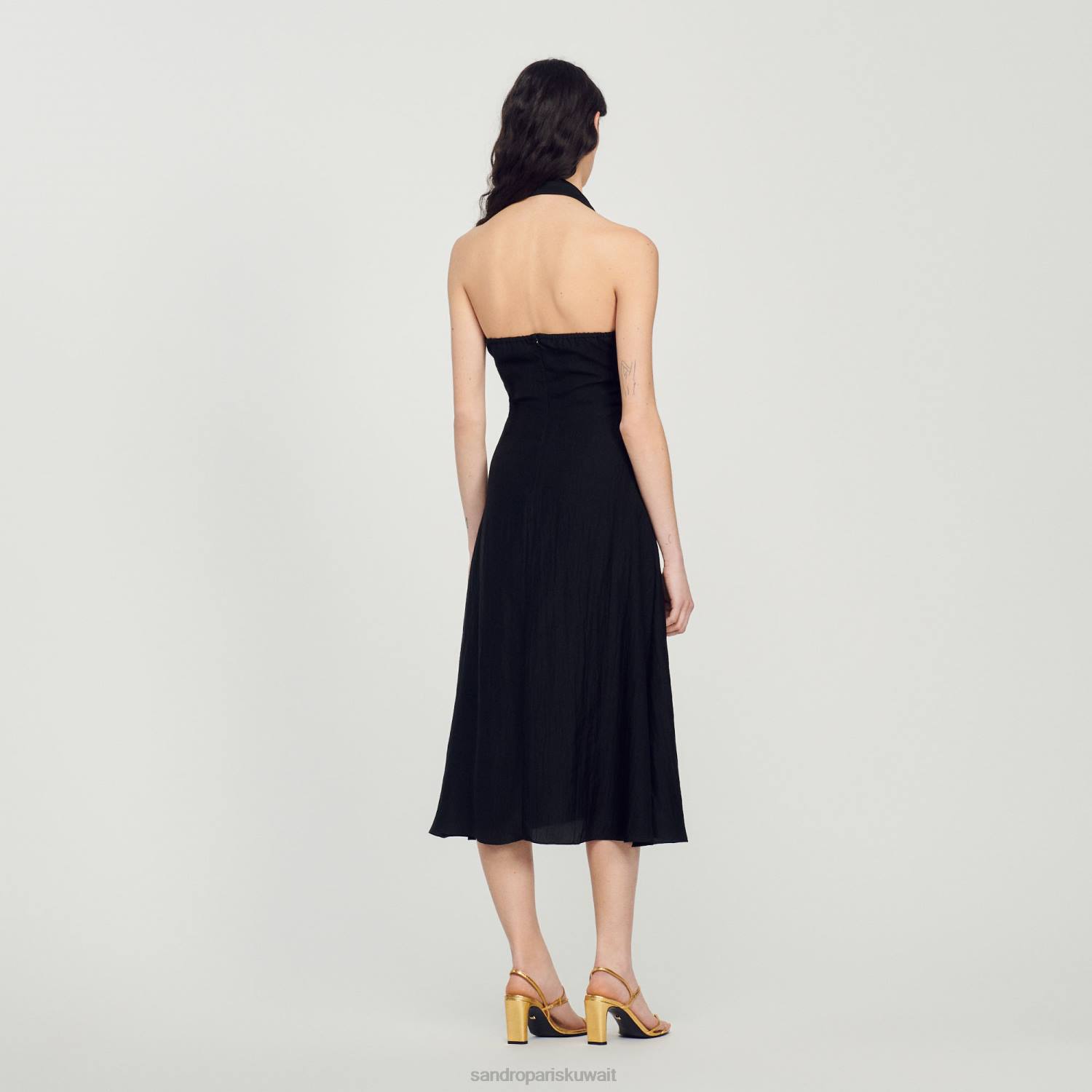 ثياب Sandro Paris ربط فستان عارية الذراعين أسود نحيف ZJ00206