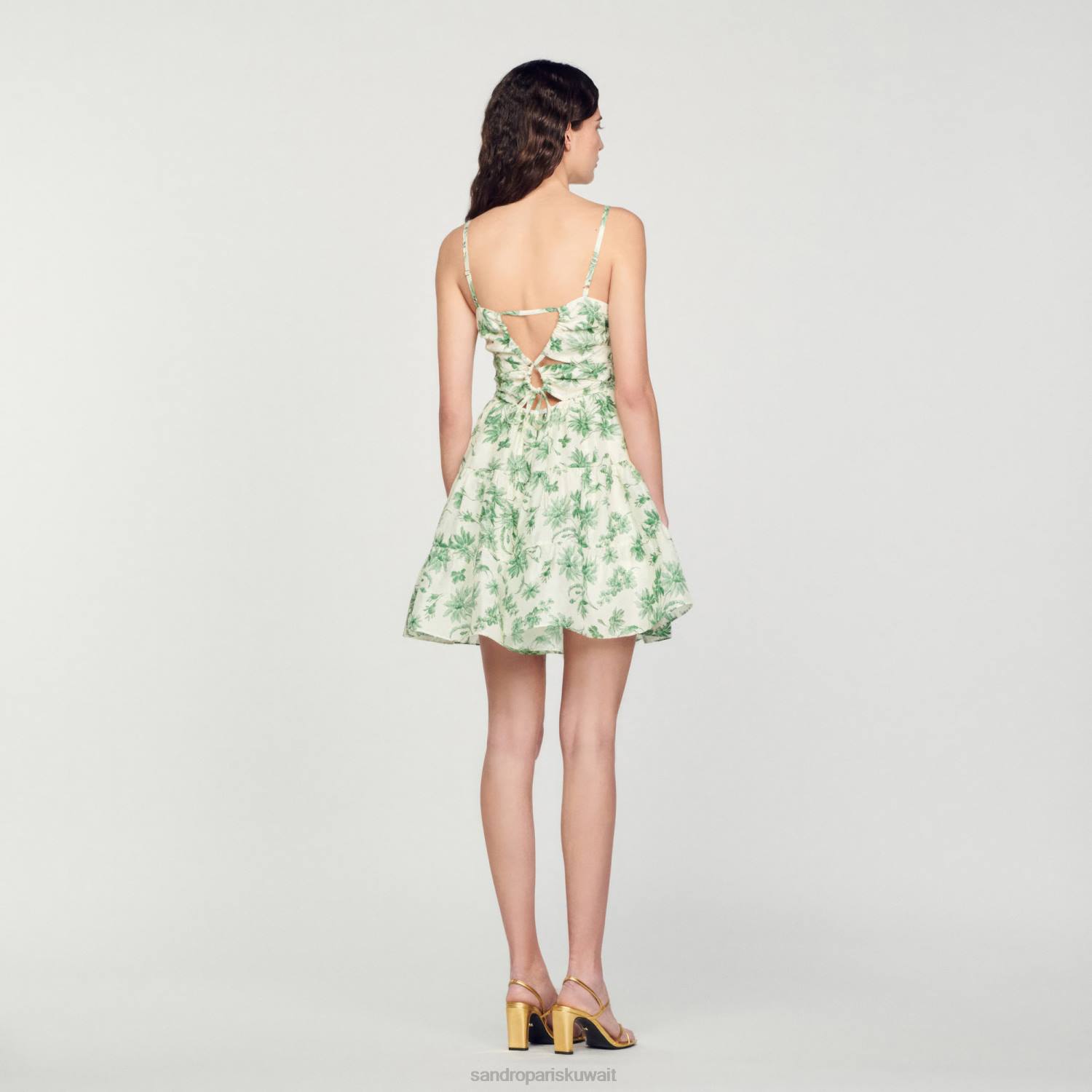 ثياب Sandro Paris فستان قصير بطبعة شجرة النخيل بيج فاتح - أخضر نحيف ZJ00208