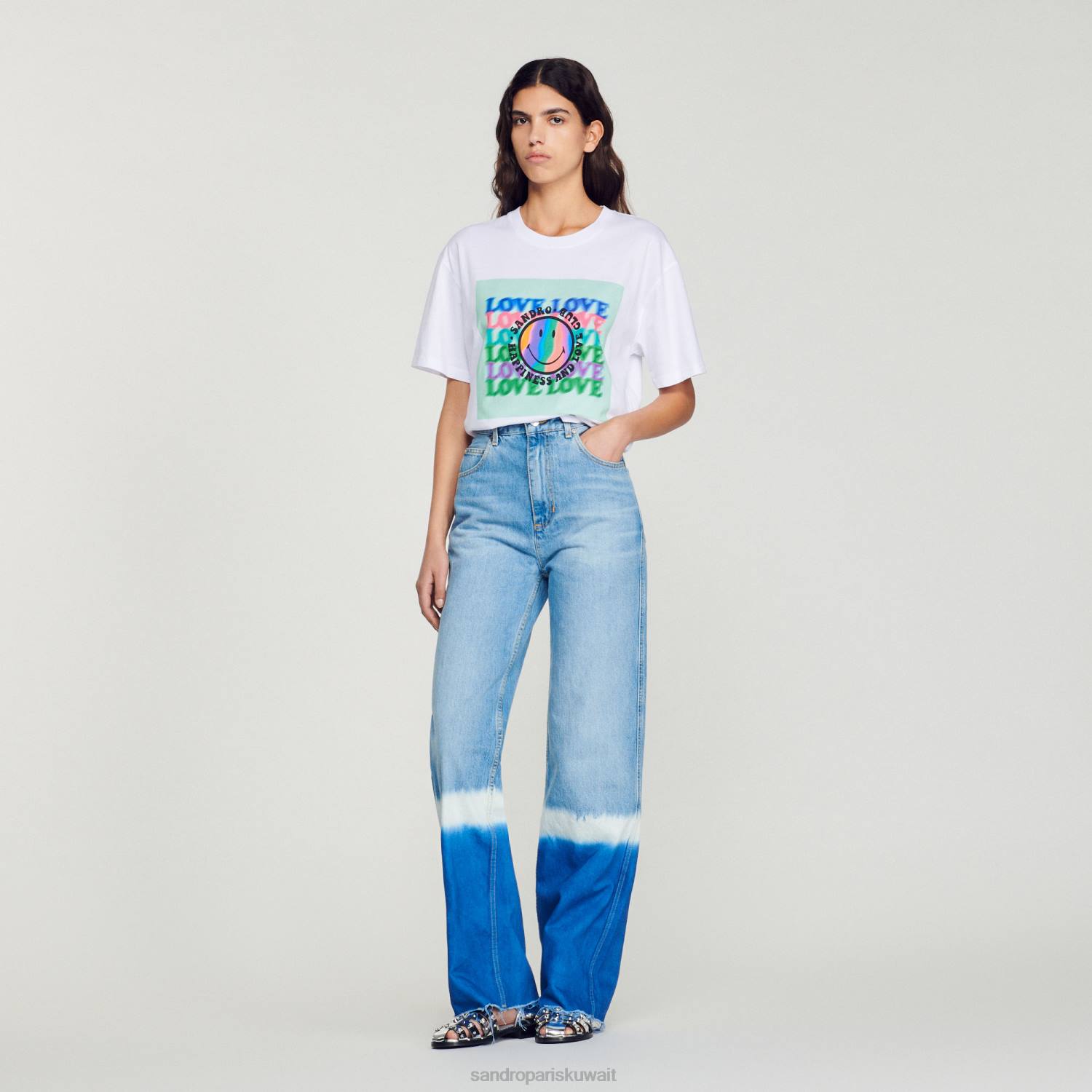 ثياب Sandro Paris مبتسم تي شيرت أبيض نحيف ZJ00209