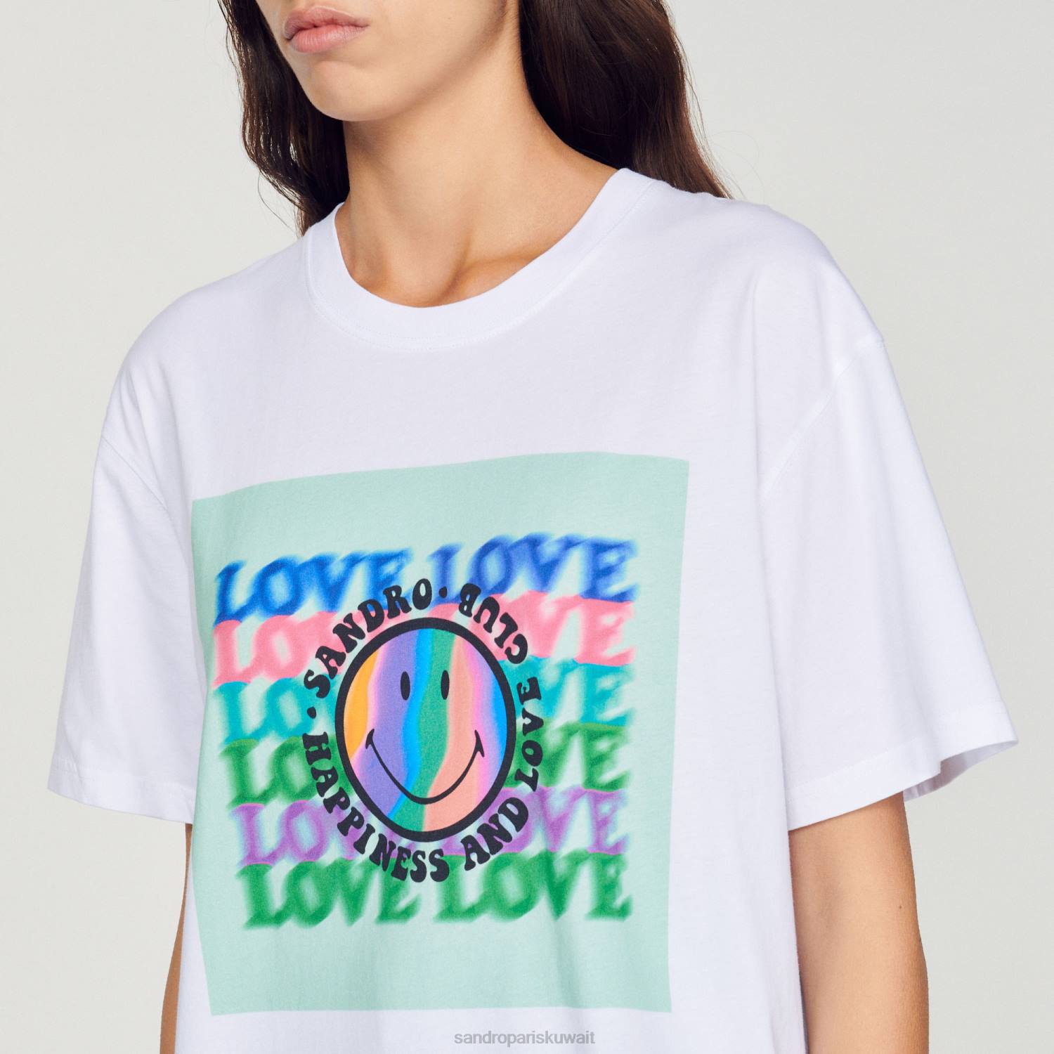 ثياب Sandro Paris مبتسم تي شيرت أبيض نحيف ZJ00209