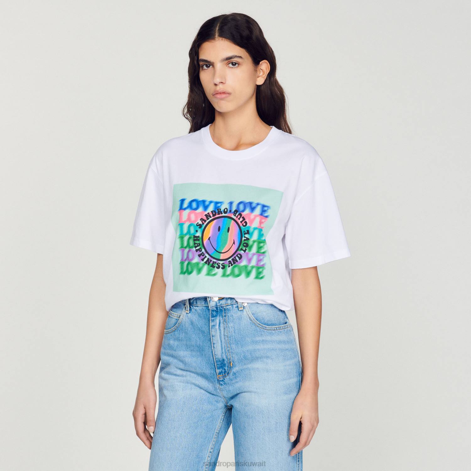 ثياب Sandro Paris مبتسم تي شيرت أبيض نحيف ZJ00209