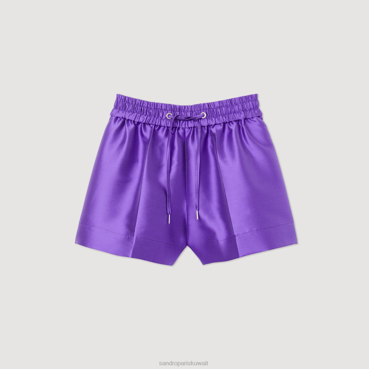 ثياب Sandro Paris شورت ساتان واسع الساق أرجواني نحيف ZJ00210