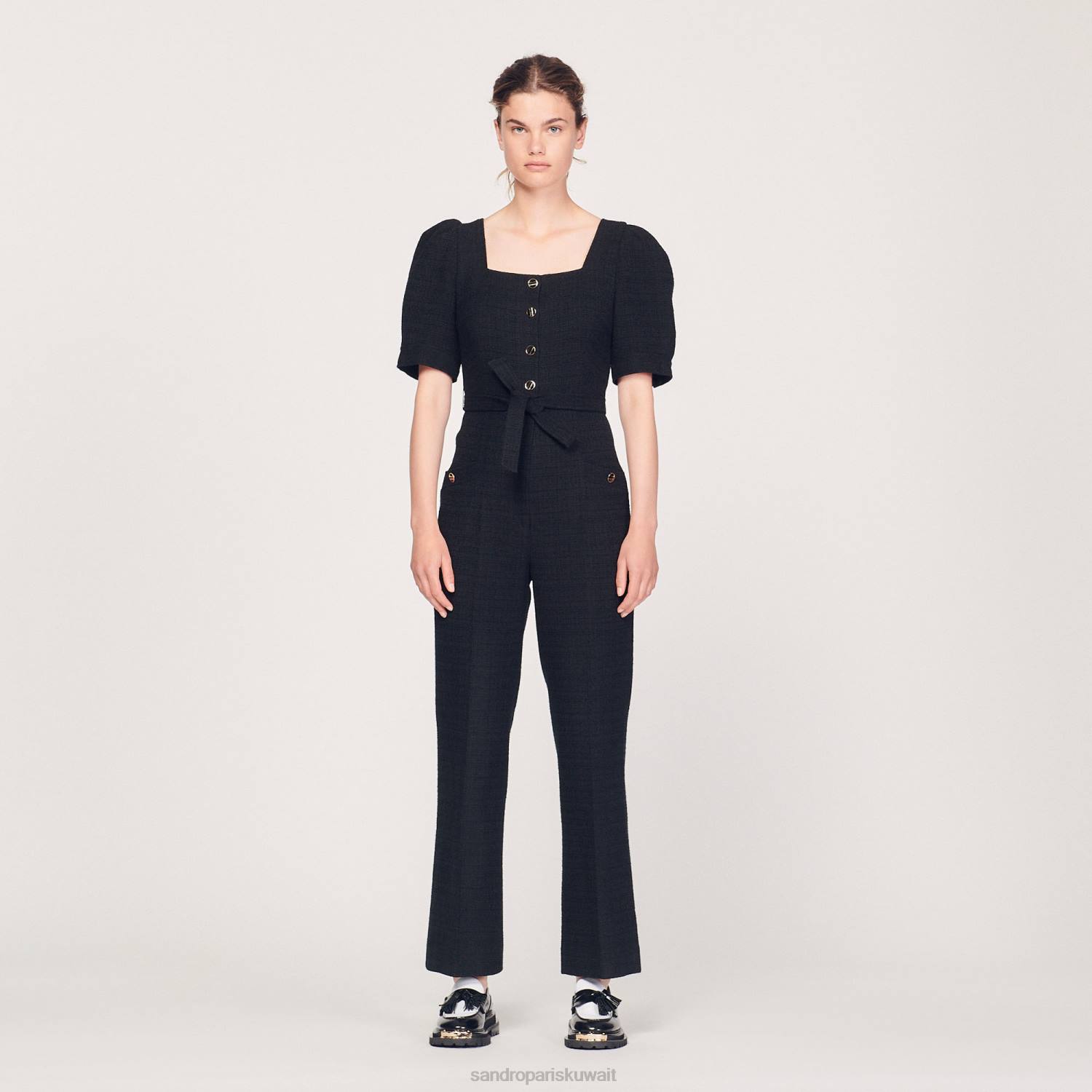 ثياب Sandro Paris بذلة تويد أسود نحيف ZJ00213