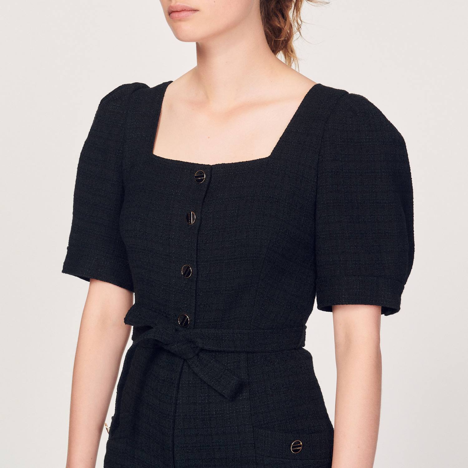 ثياب Sandro Paris بذلة تويد أسود نحيف ZJ00213