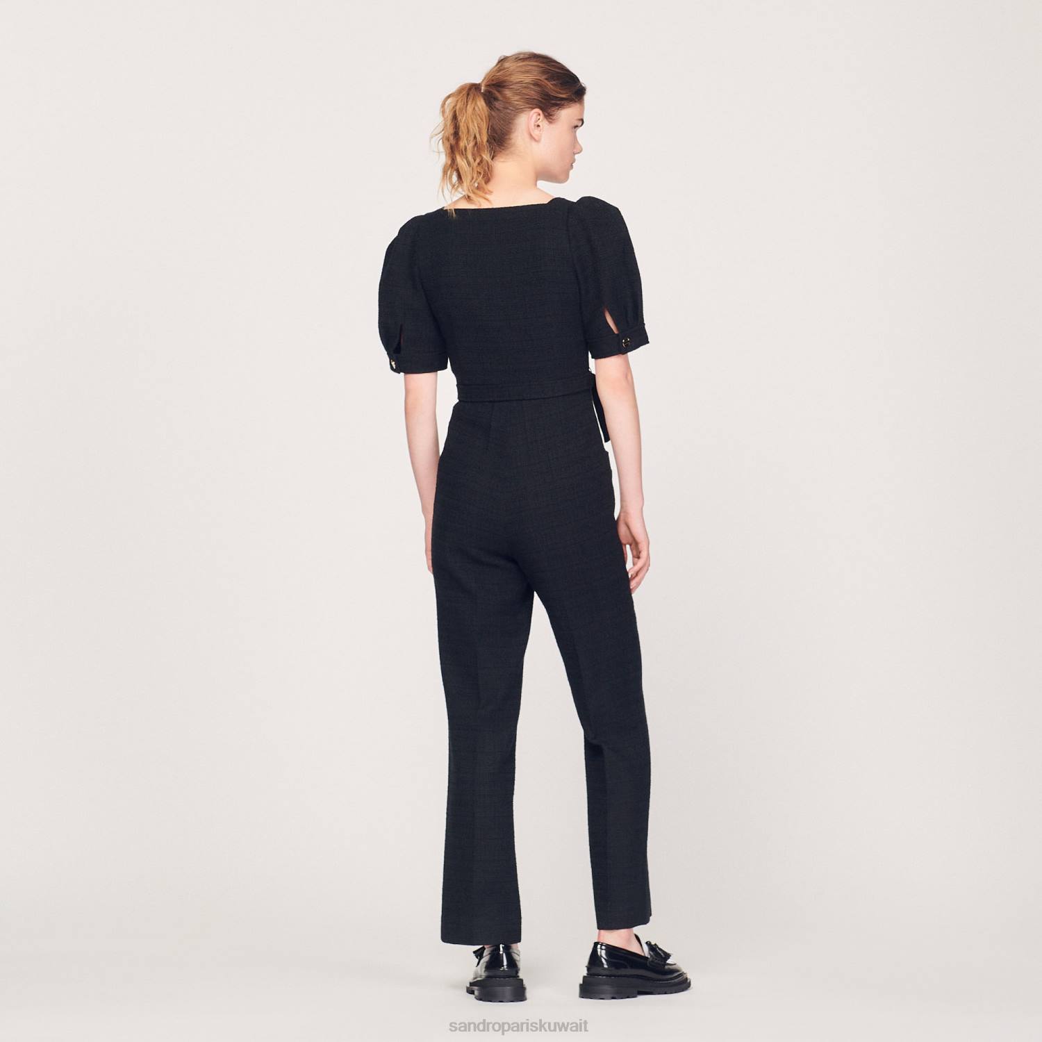 ثياب Sandro Paris بذلة تويد أسود نحيف ZJ00213