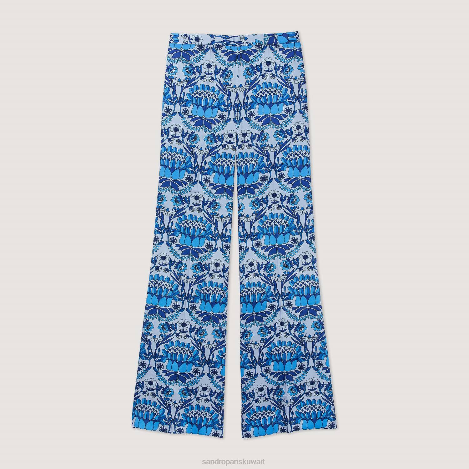ثياب Sandro Paris بنطال فضفاض بطباعة وشاح أزرق نحيف ZJ00215