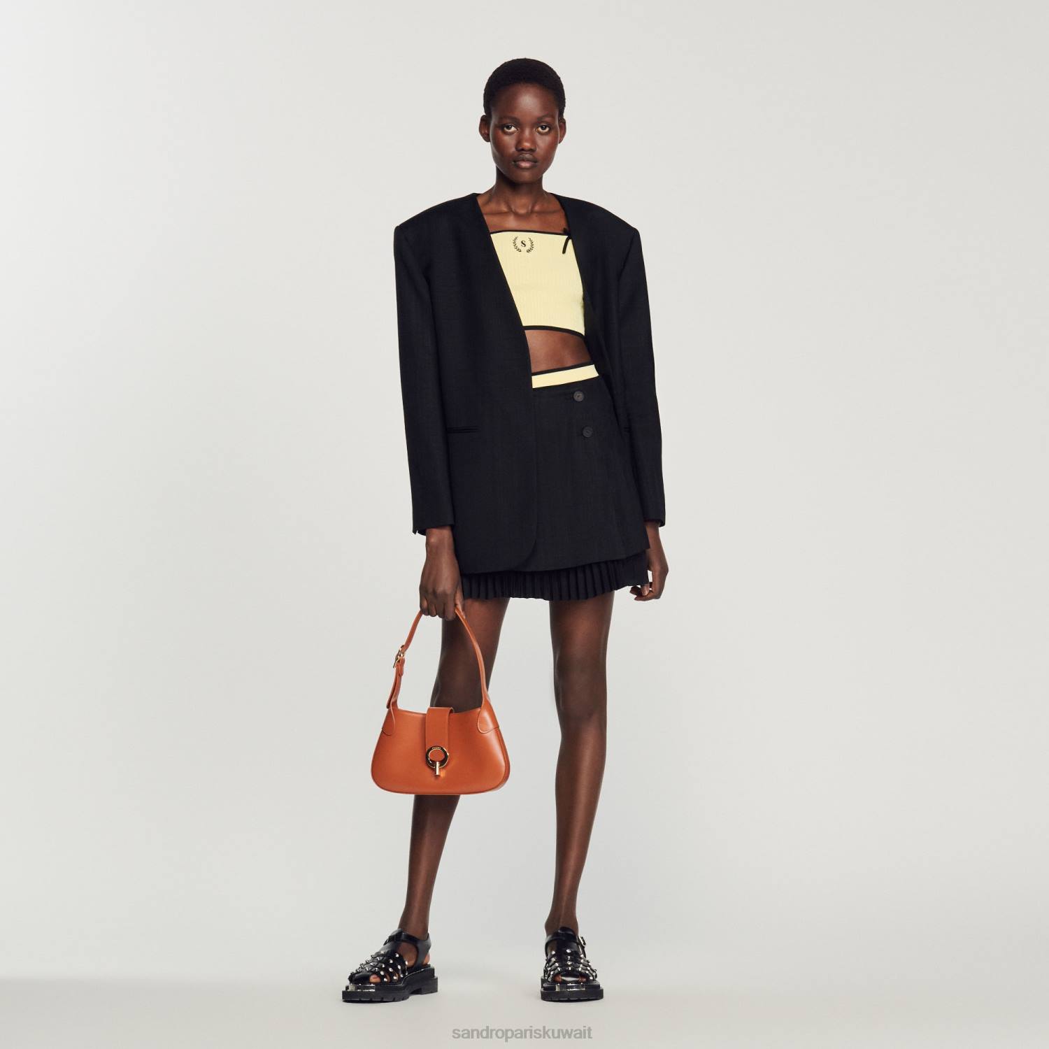 ثياب Sandro Paris محبوك أعلى المحاصيل لون واحد نحيف ZJ00217