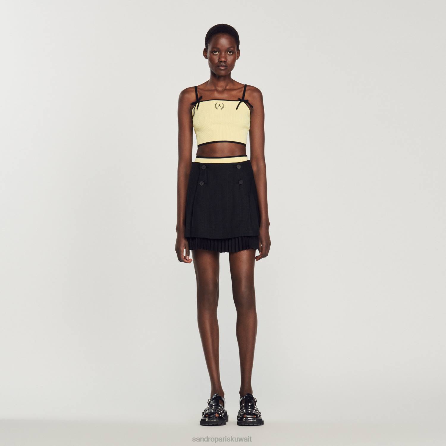 ثياب Sandro Paris محبوك أعلى المحاصيل لون واحد نحيف ZJ00217