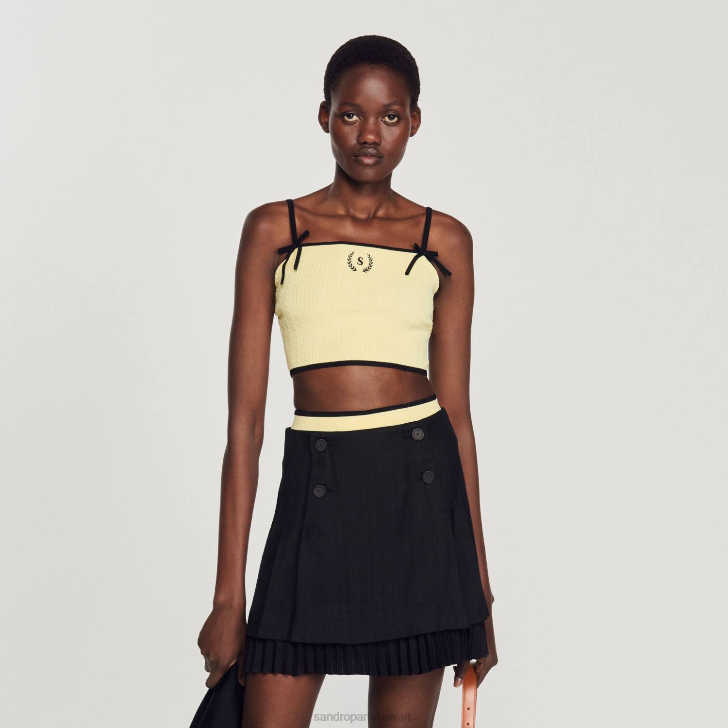 ثياب Sandro Paris محبوك أعلى المحاصيل لون واحد نحيف ZJ00217