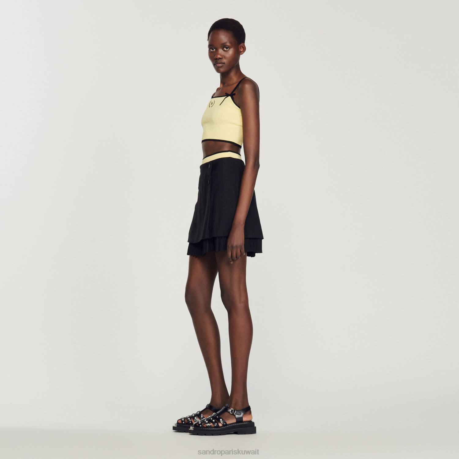 ثياب Sandro Paris محبوك أعلى المحاصيل لون واحد نحيف ZJ00217