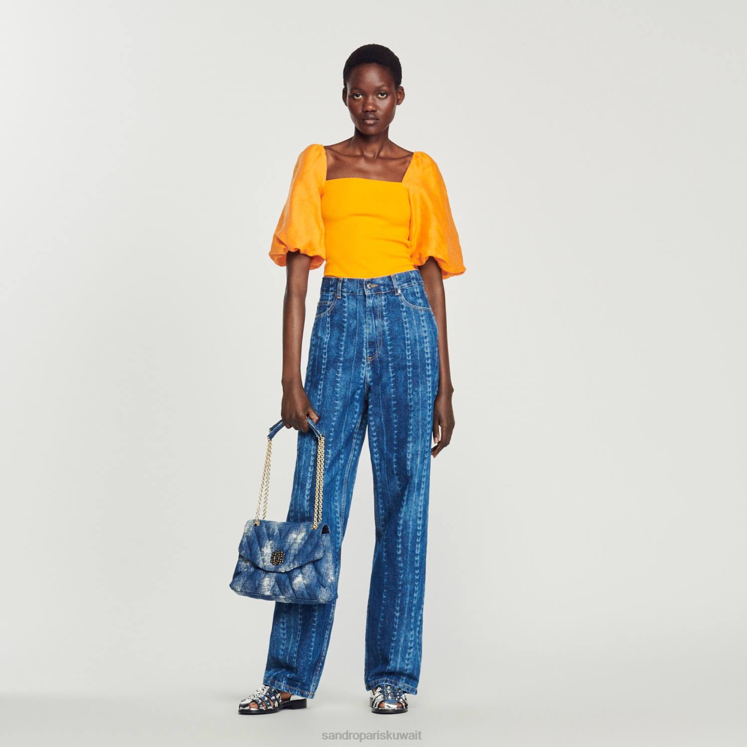 ثياب Sandro Paris طبقة علوية من القماش المزدوج البرتقالي نحيف ZJ00218