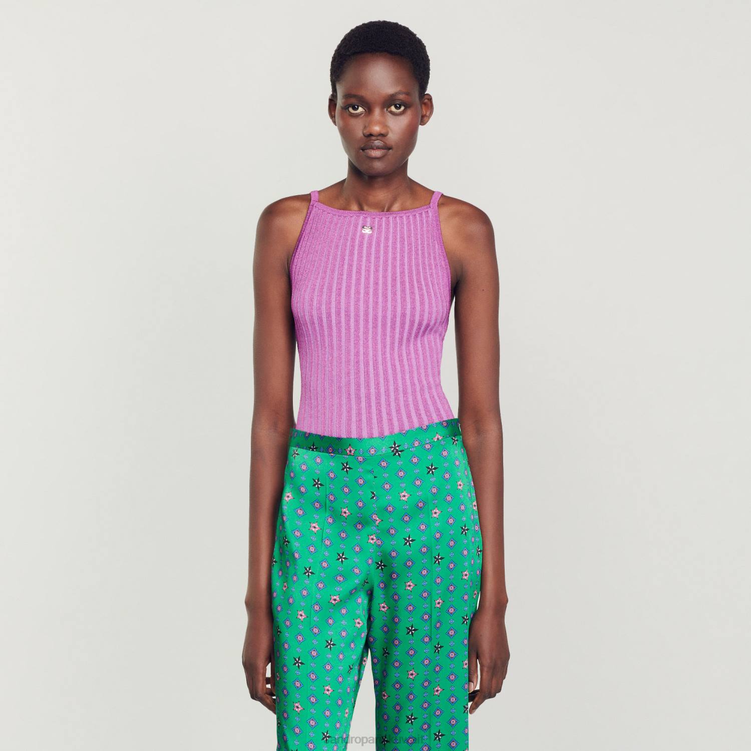 ثياب Sandro Paris بدلة مضلعة أرجواني نحيف ZJ0021