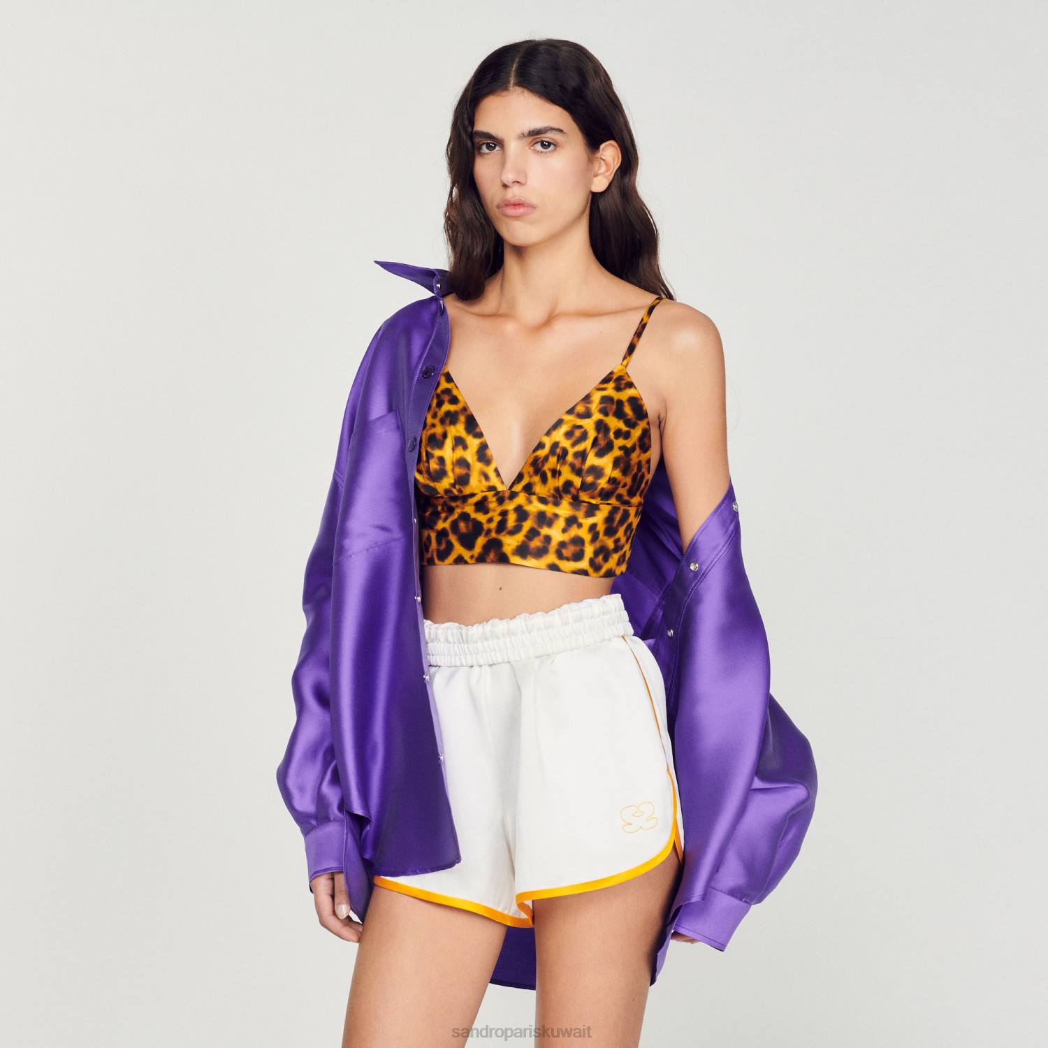 ثياب Sandro Paris شورت واسع بيج فاتح نحيف ZJ00221