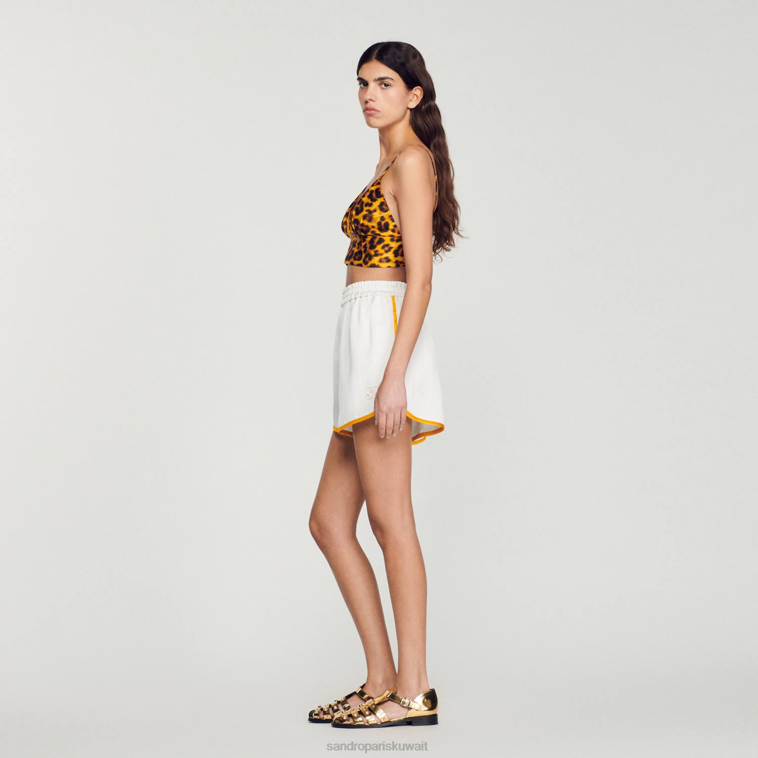 ثياب Sandro Paris شورت واسع بيج فاتح نحيف ZJ00221