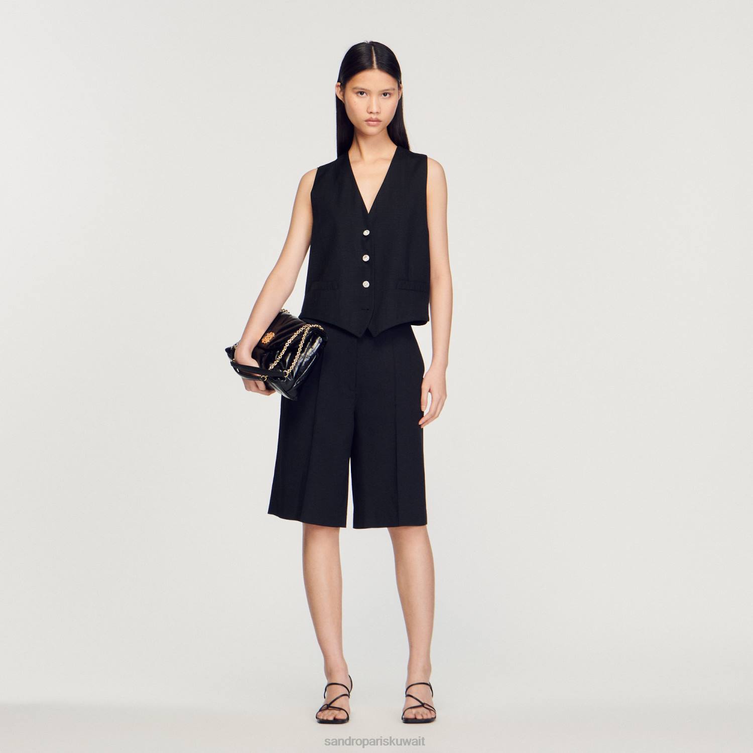 ثياب Sandro Paris شورت برمودا بقصة مستقيمة أسود نحيف ZJ00226