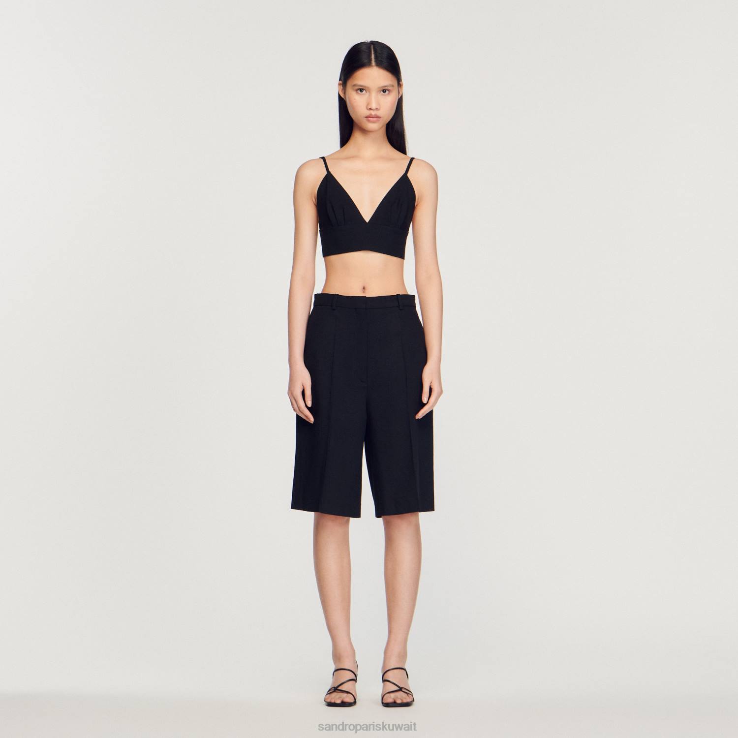 ثياب Sandro Paris شورت برمودا بقصة مستقيمة أسود نحيف ZJ00226