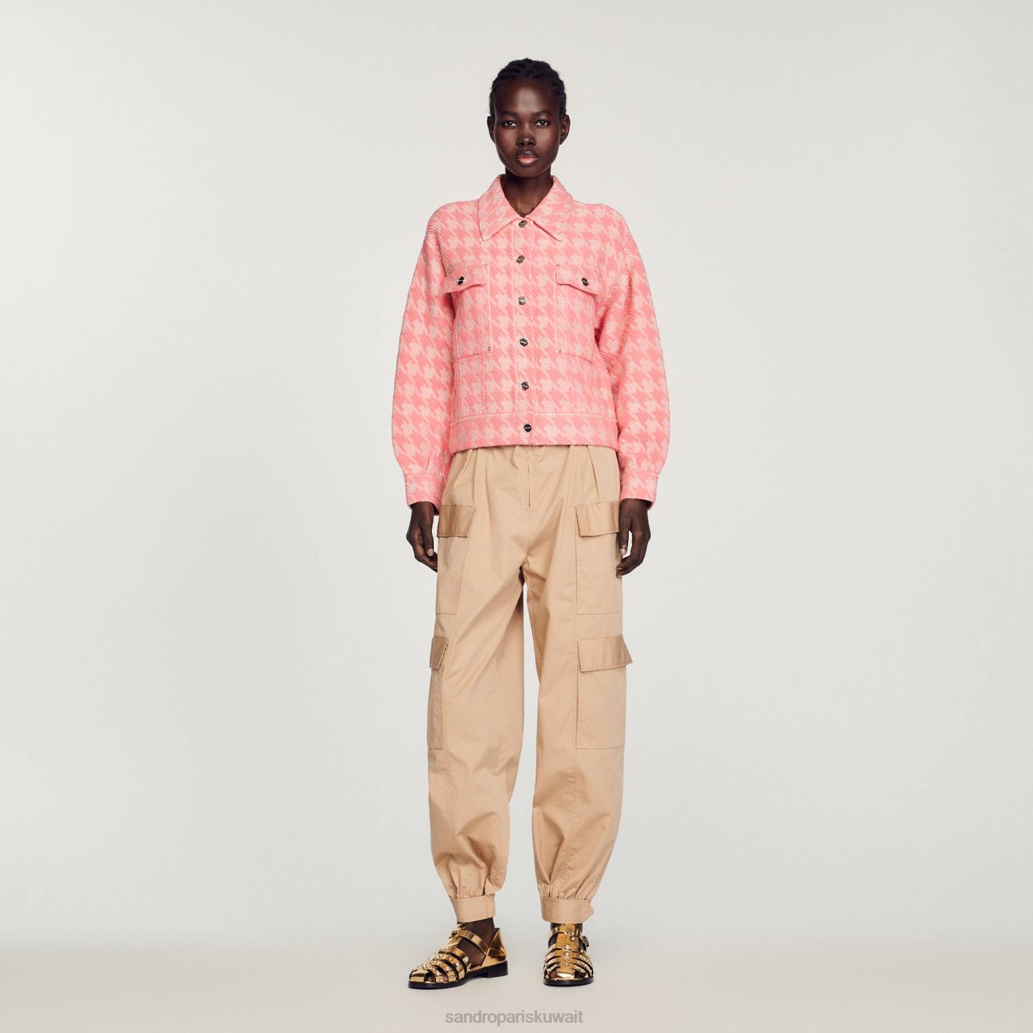 ثياب Sandro Paris سترة هاوندزتوث لون القرنفل نحيف ZJ00228