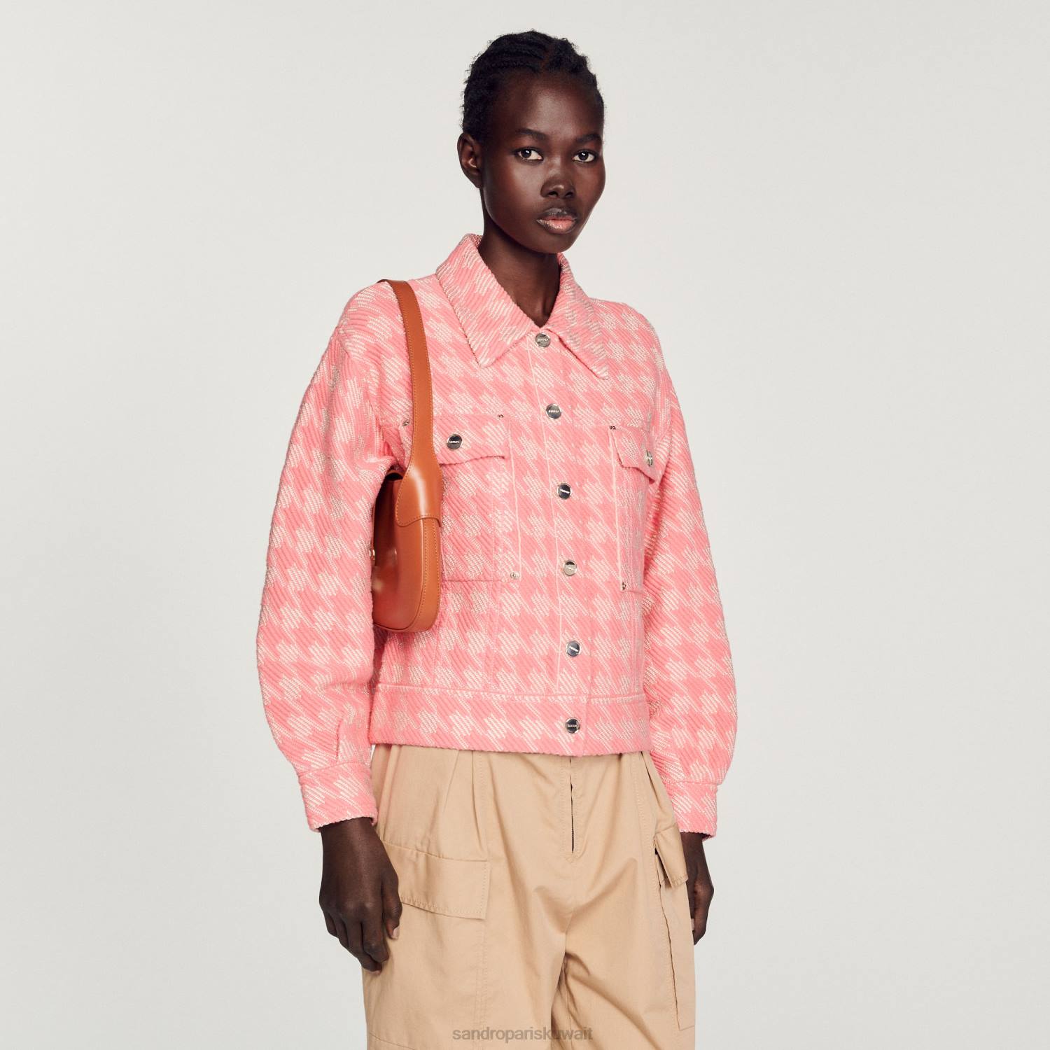 ثياب Sandro Paris سترة هاوندزتوث لون القرنفل نحيف ZJ00228