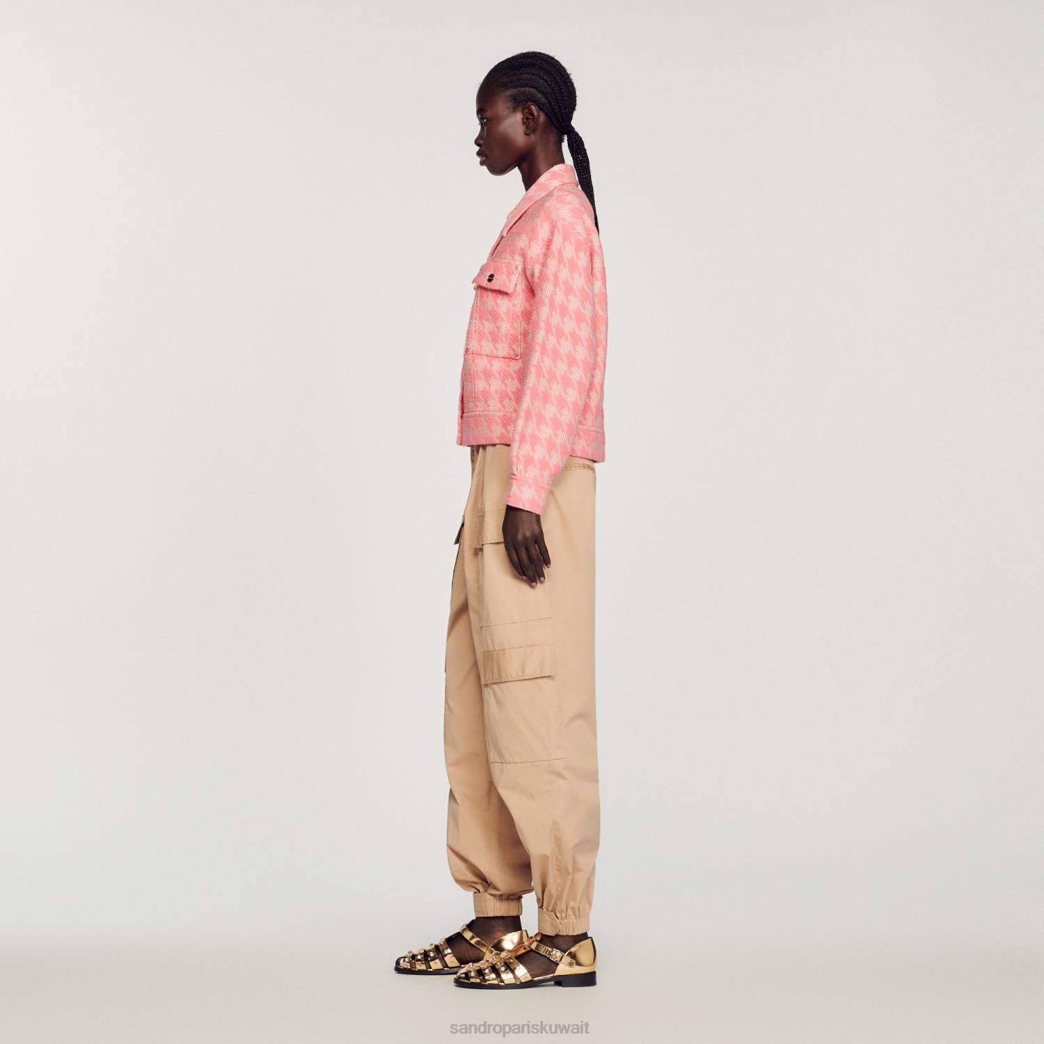 ثياب Sandro Paris سترة هاوندزتوث لون القرنفل نحيف ZJ00228