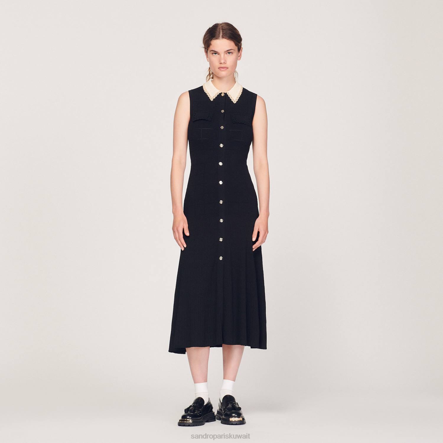 ثياب Sandro Paris فستان طويل بلا أكمام أسود نحيف ZJ00229