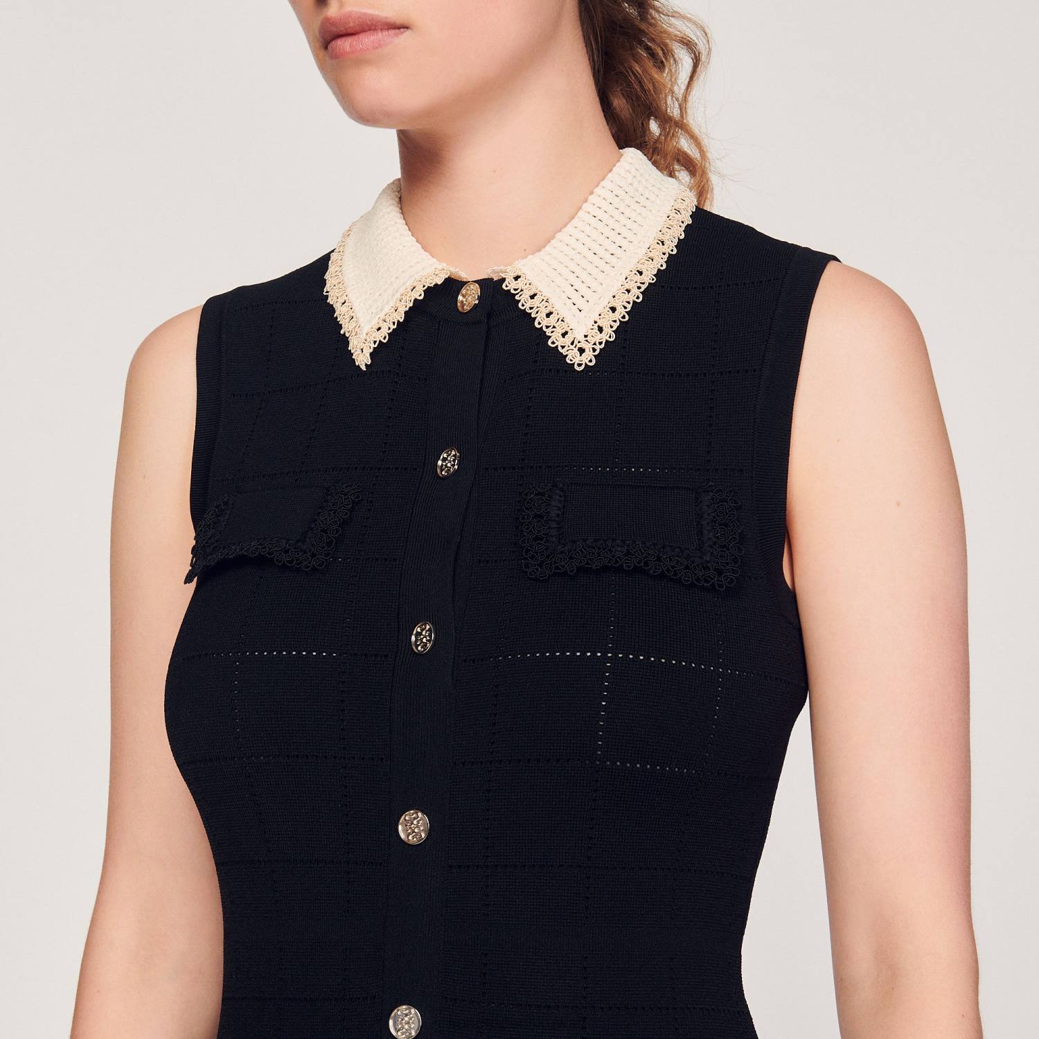 ثياب Sandro Paris فستان طويل بلا أكمام أسود نحيف ZJ00229