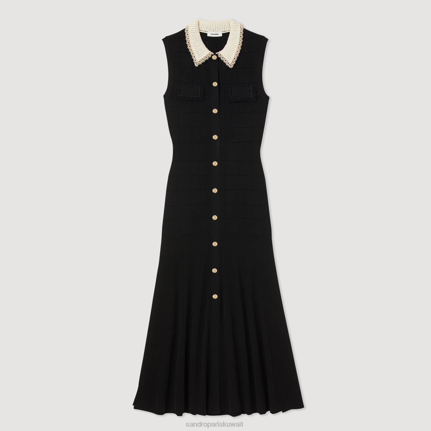 ثياب Sandro Paris فستان طويل بلا أكمام أسود نحيف ZJ00229
