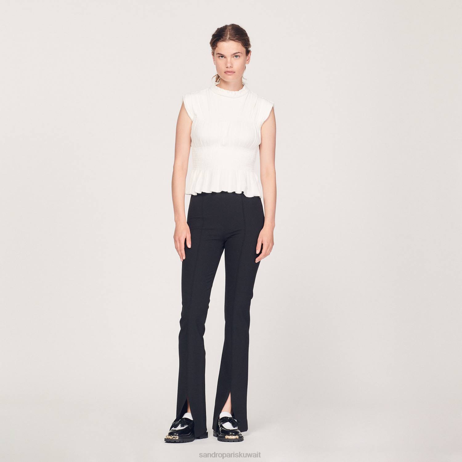 ثياب Sandro Paris قمة مدخنة بيج فاتح نحيف ZJ00231