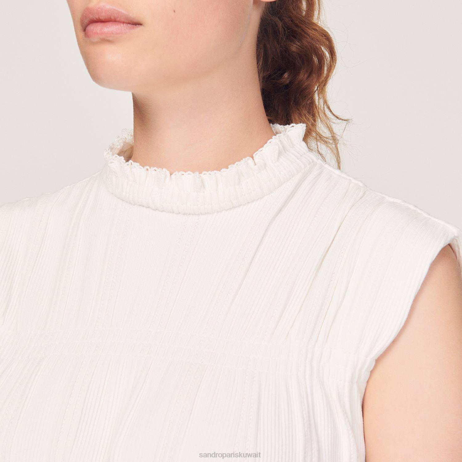 ثياب Sandro Paris قمة مدخنة بيج فاتح نحيف ZJ00231