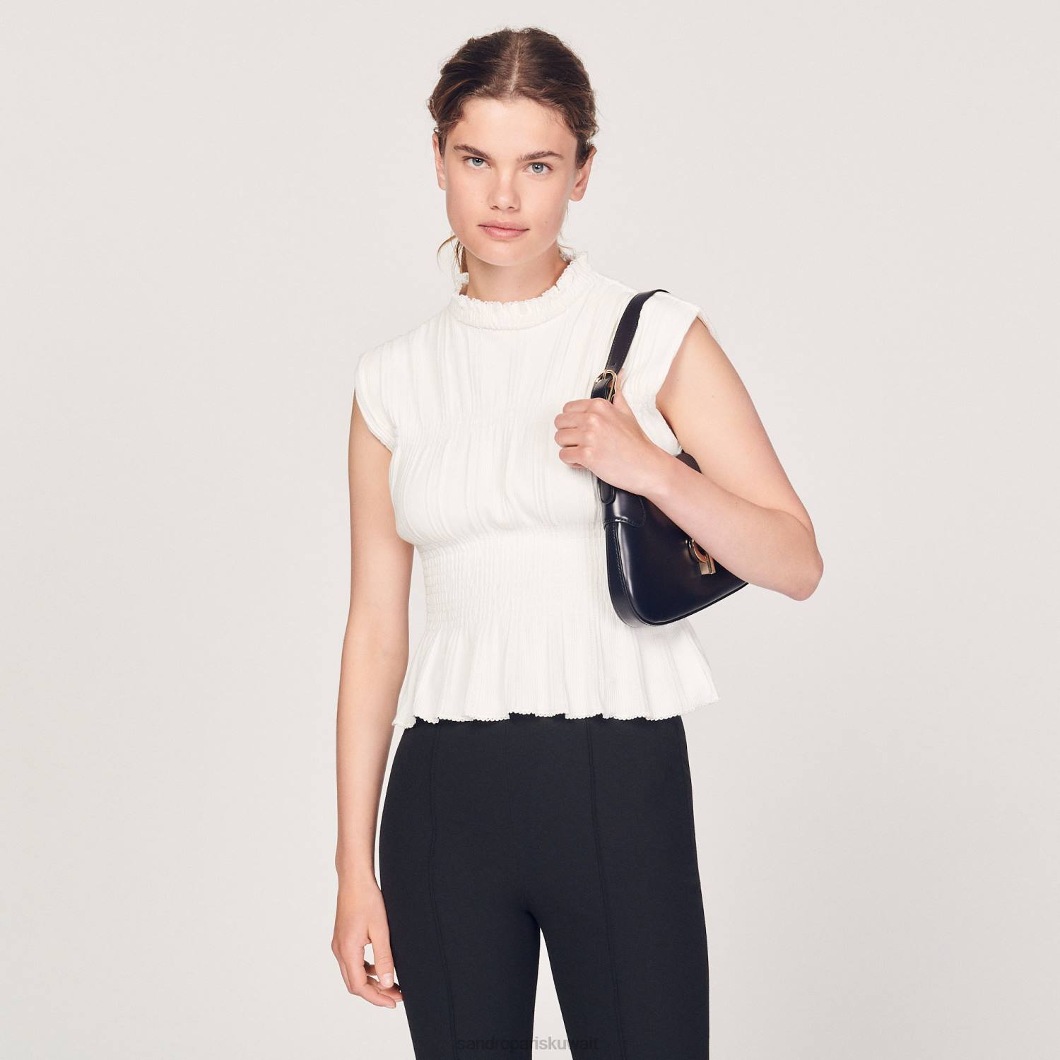 ثياب Sandro Paris قمة مدخنة بيج فاتح نحيف ZJ00231