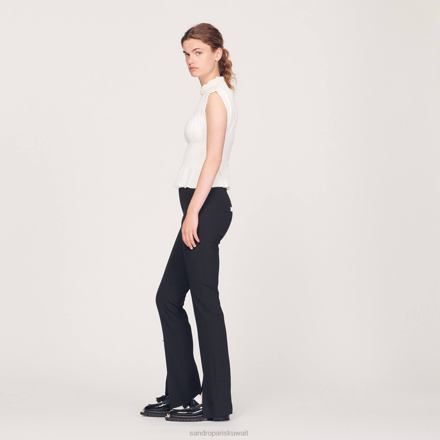 ثياب Sandro Paris قمة مدخنة بيج فاتح نحيف ZJ00231