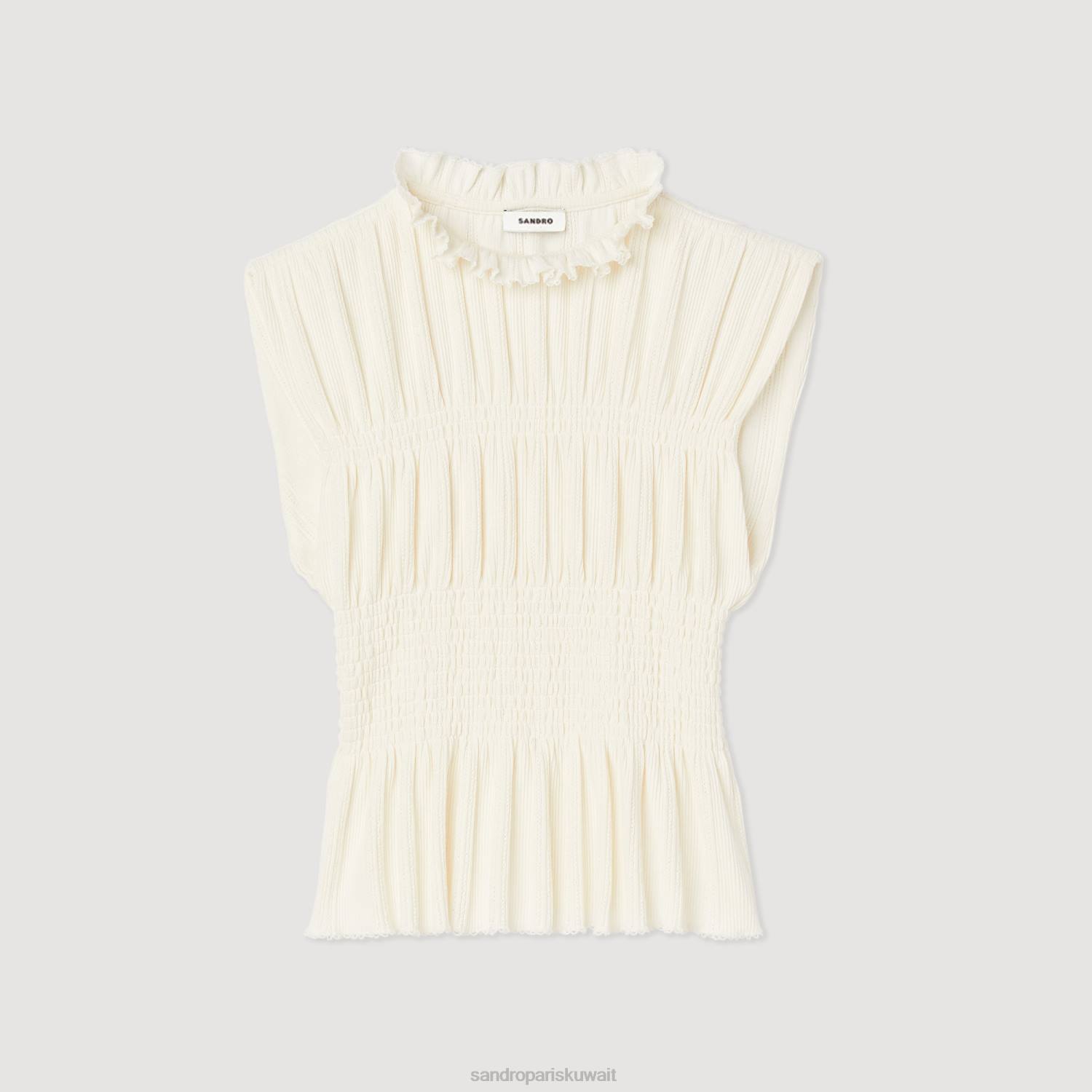 ثياب Sandro Paris قمة مدخنة بيج فاتح نحيف ZJ00231