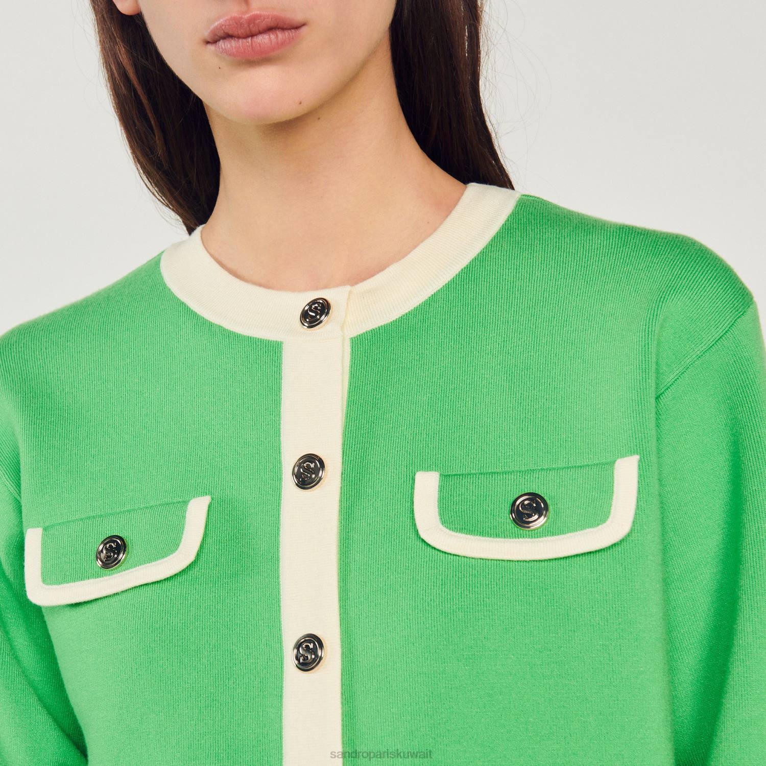 ثياب Sandro Paris سترة بلونين مع أزرار لون واحد نحيف ZJ00232