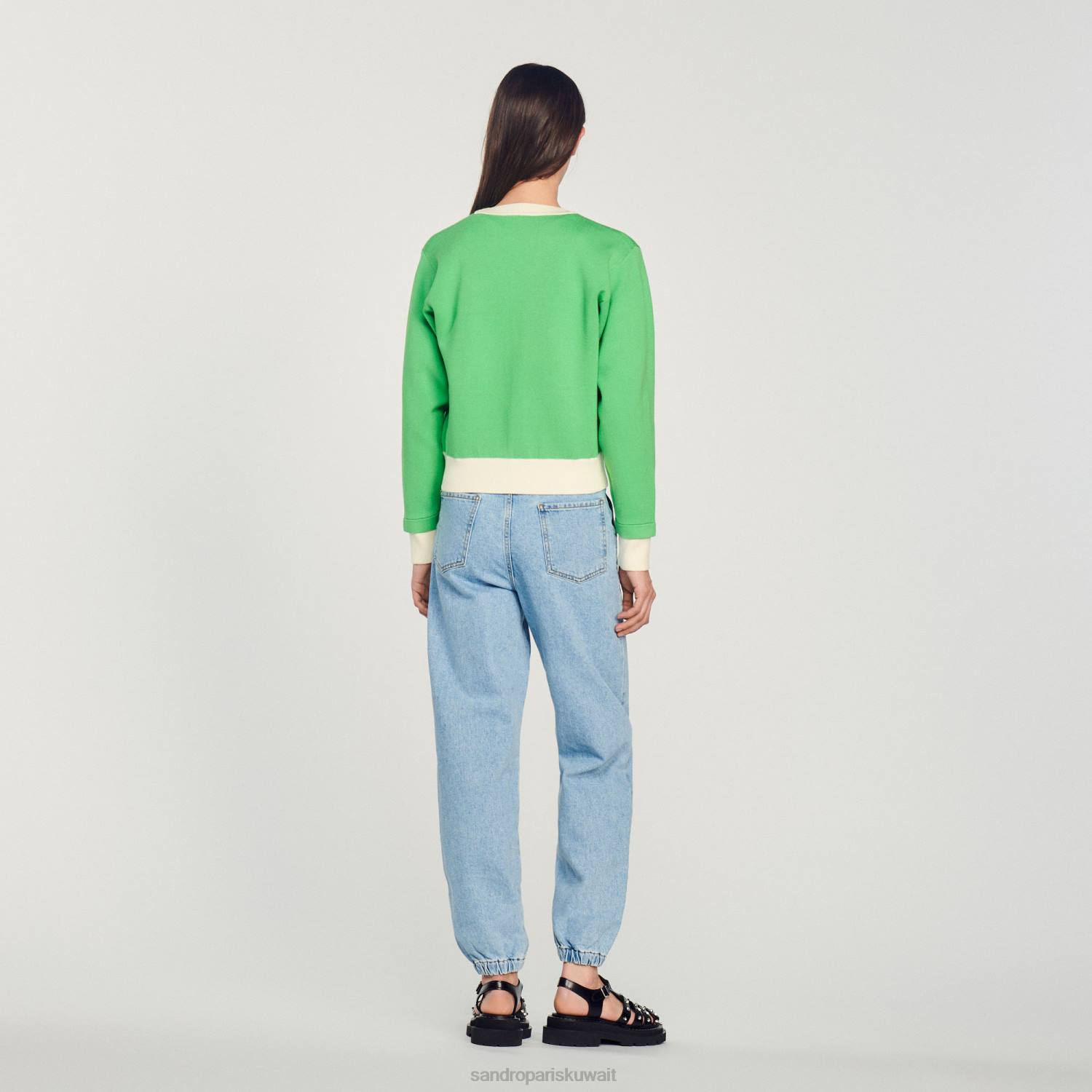 ثياب Sandro Paris سترة بلونين مع أزرار لون واحد نحيف ZJ00232