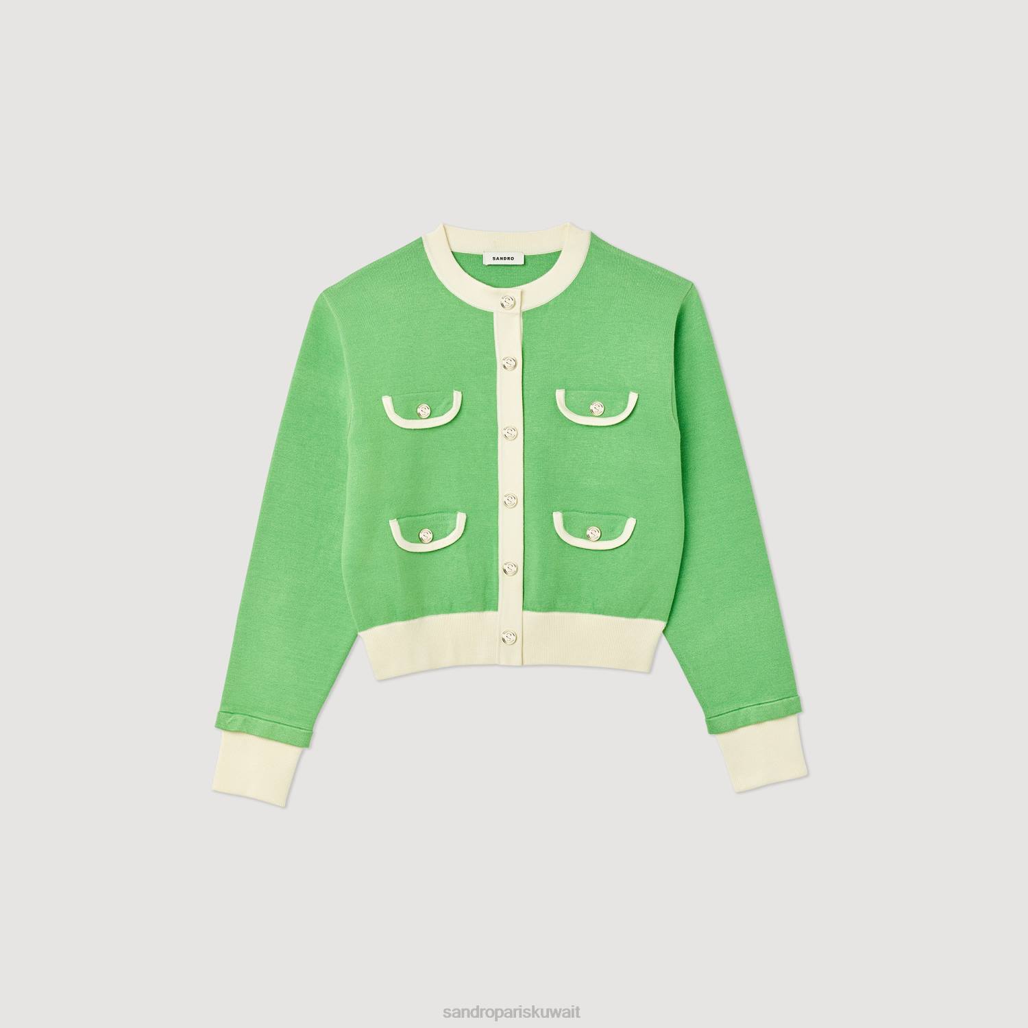 ثياب Sandro Paris سترة بلونين مع أزرار لون واحد نحيف ZJ00232