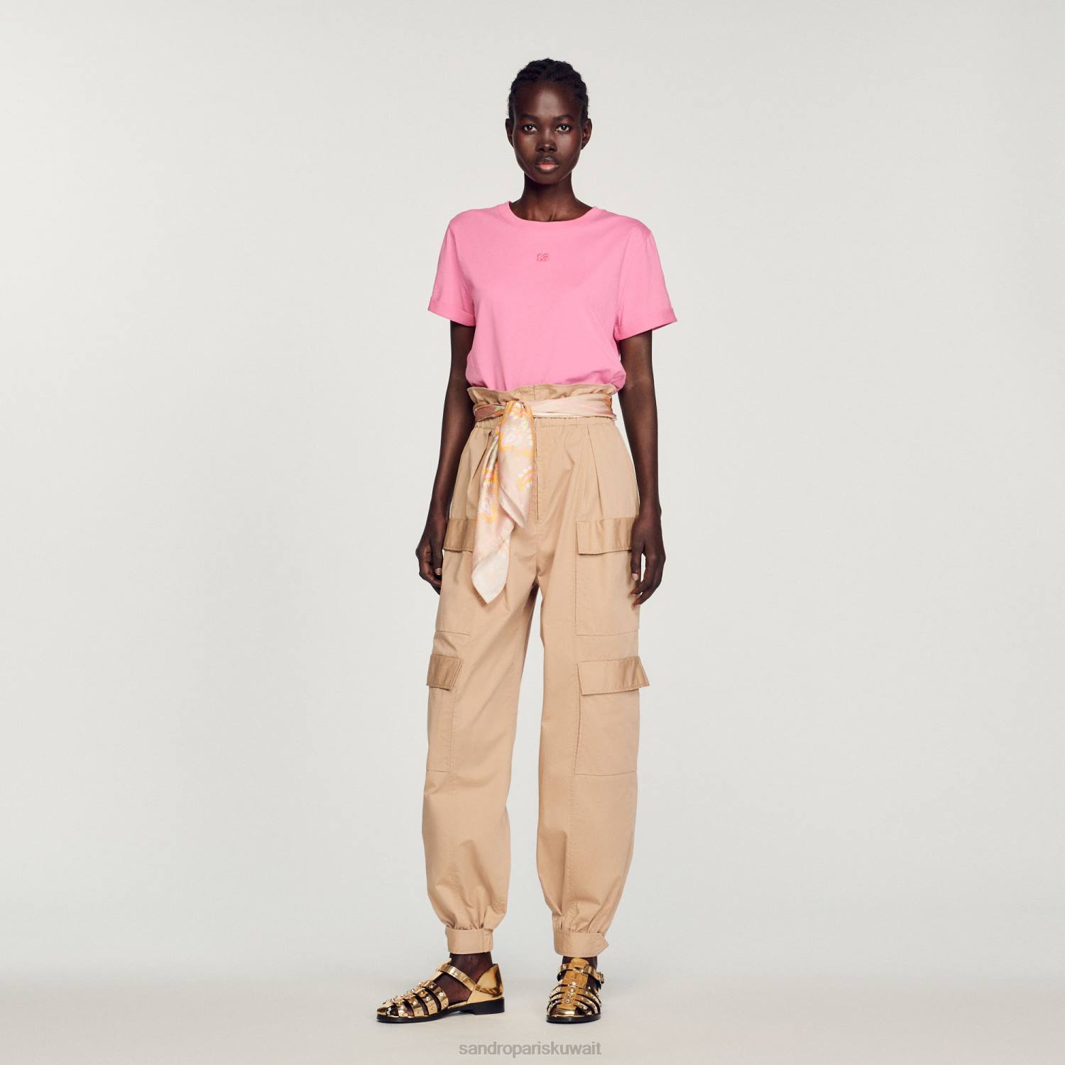 ثياب Sandro Paris تي شيرت مزدوج لون القرنفل نحيف ZJ00234