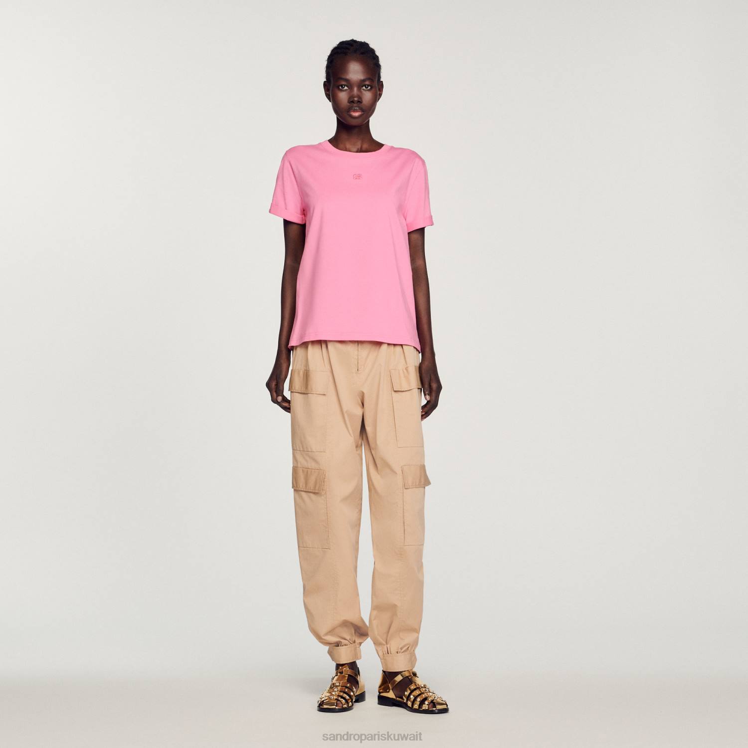 ثياب Sandro Paris تي شيرت مزدوج لون القرنفل نحيف ZJ00234