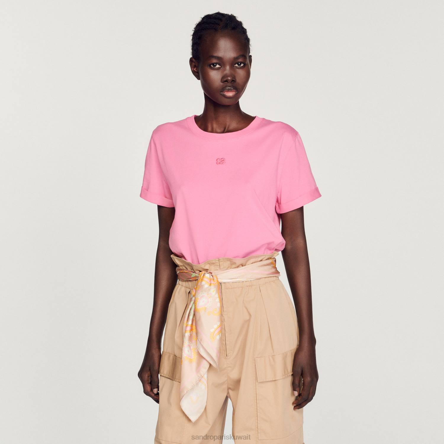 ثياب Sandro Paris تي شيرت مزدوج لون القرنفل نحيف ZJ00234