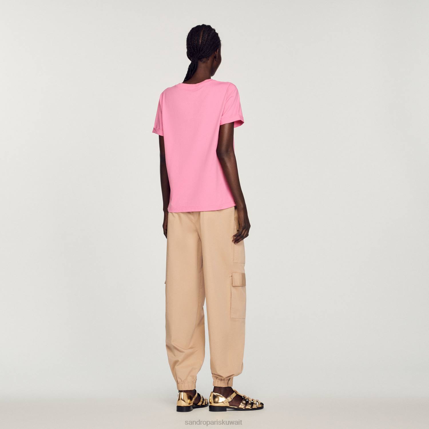 ثياب Sandro Paris تي شيرت مزدوج لون القرنفل نحيف ZJ00234