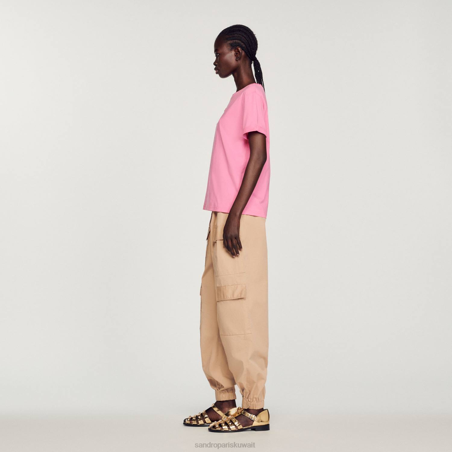 ثياب Sandro Paris تي شيرت مزدوج لون القرنفل نحيف ZJ00234