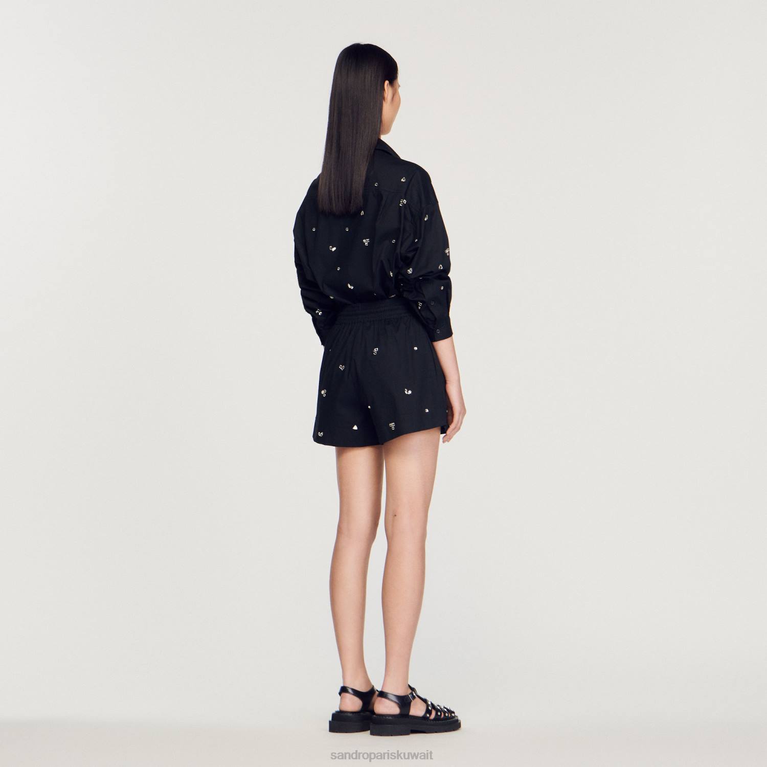 ثياب Sandro Paris شورت مطرز يدويًا أسود نحيف ZJ00236