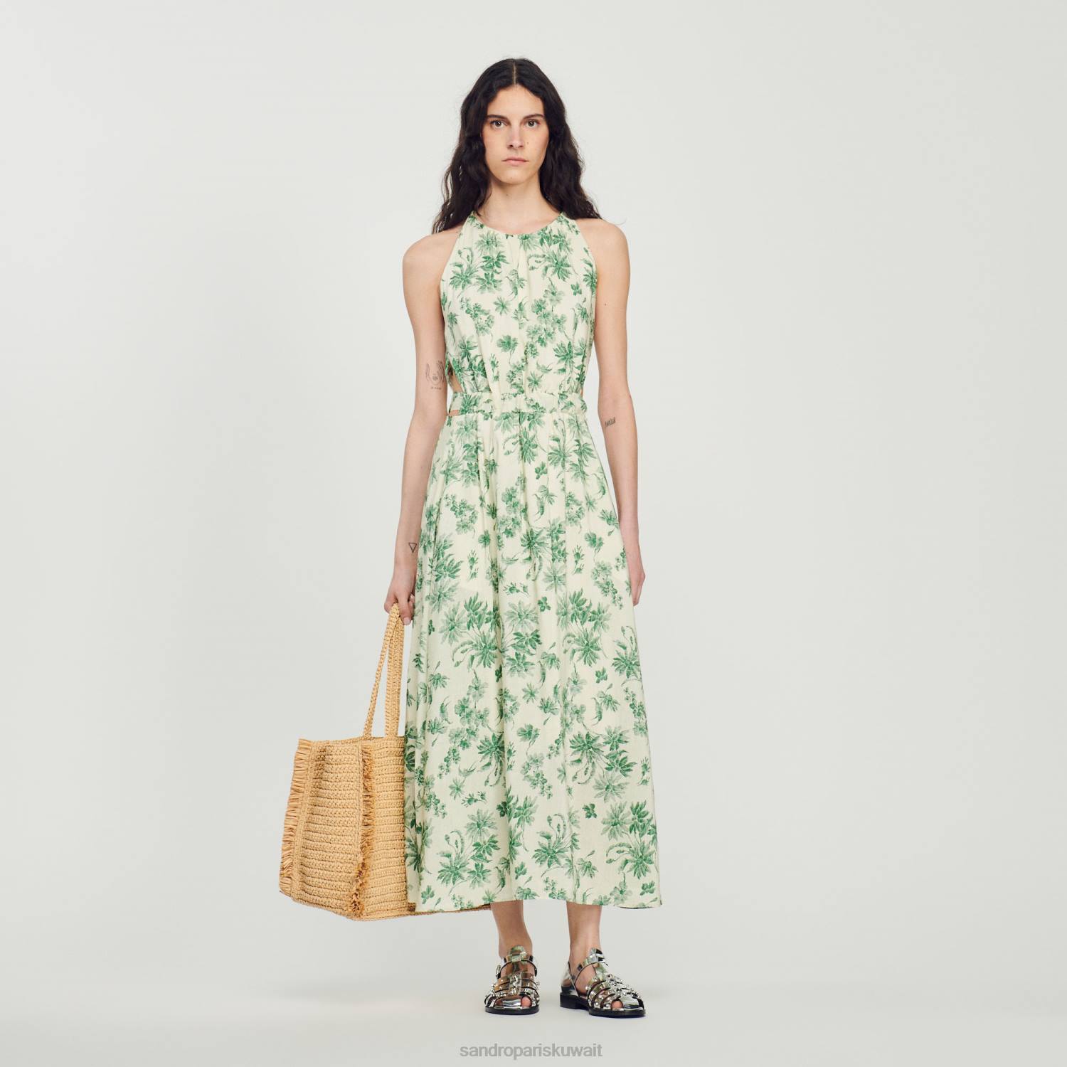 ثياب Sandro Paris فستان زهري طويل بيج فاتح - أخضر نحيف ZJ00239