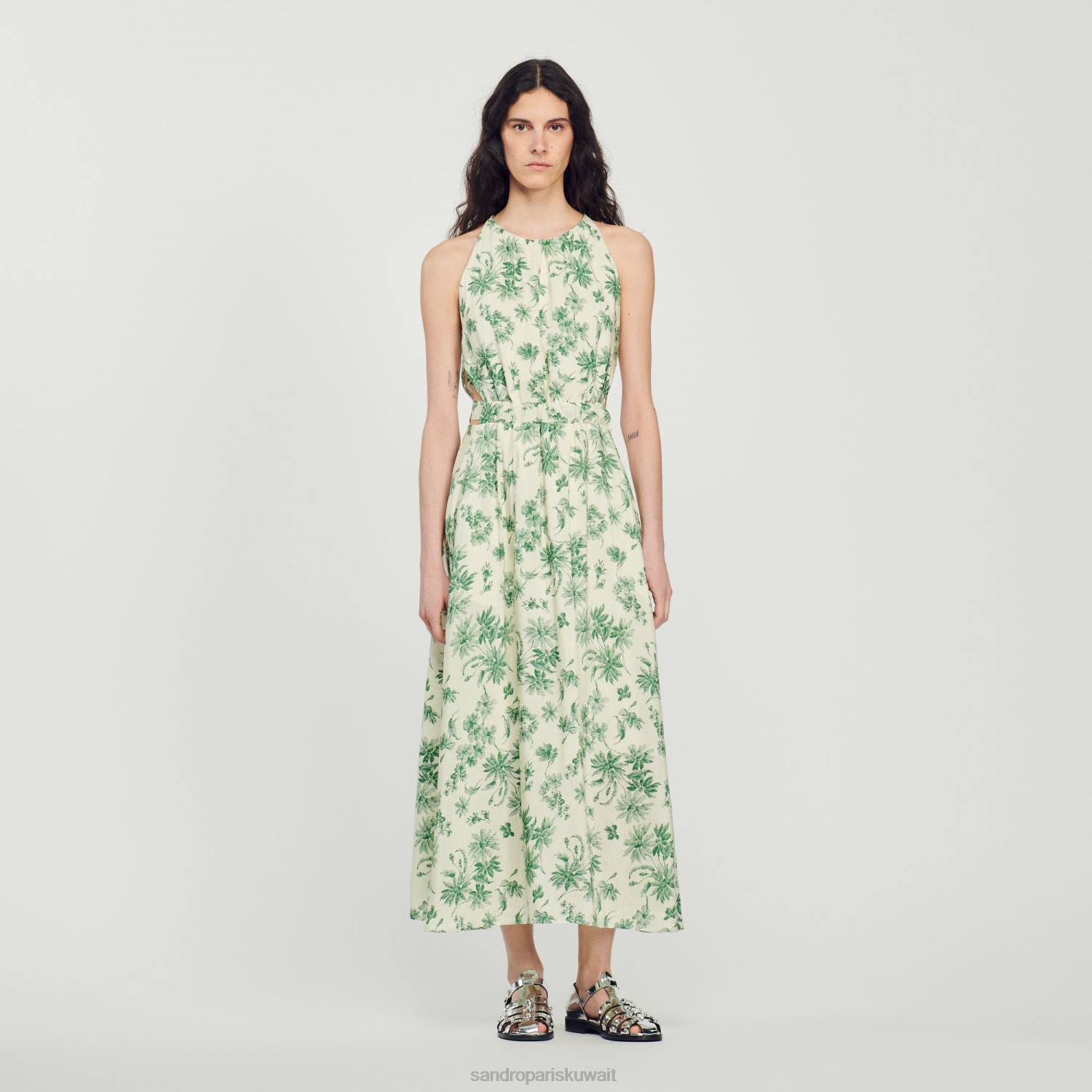 ثياب Sandro Paris فستان زهري طويل بيج فاتح - أخضر نحيف ZJ00239