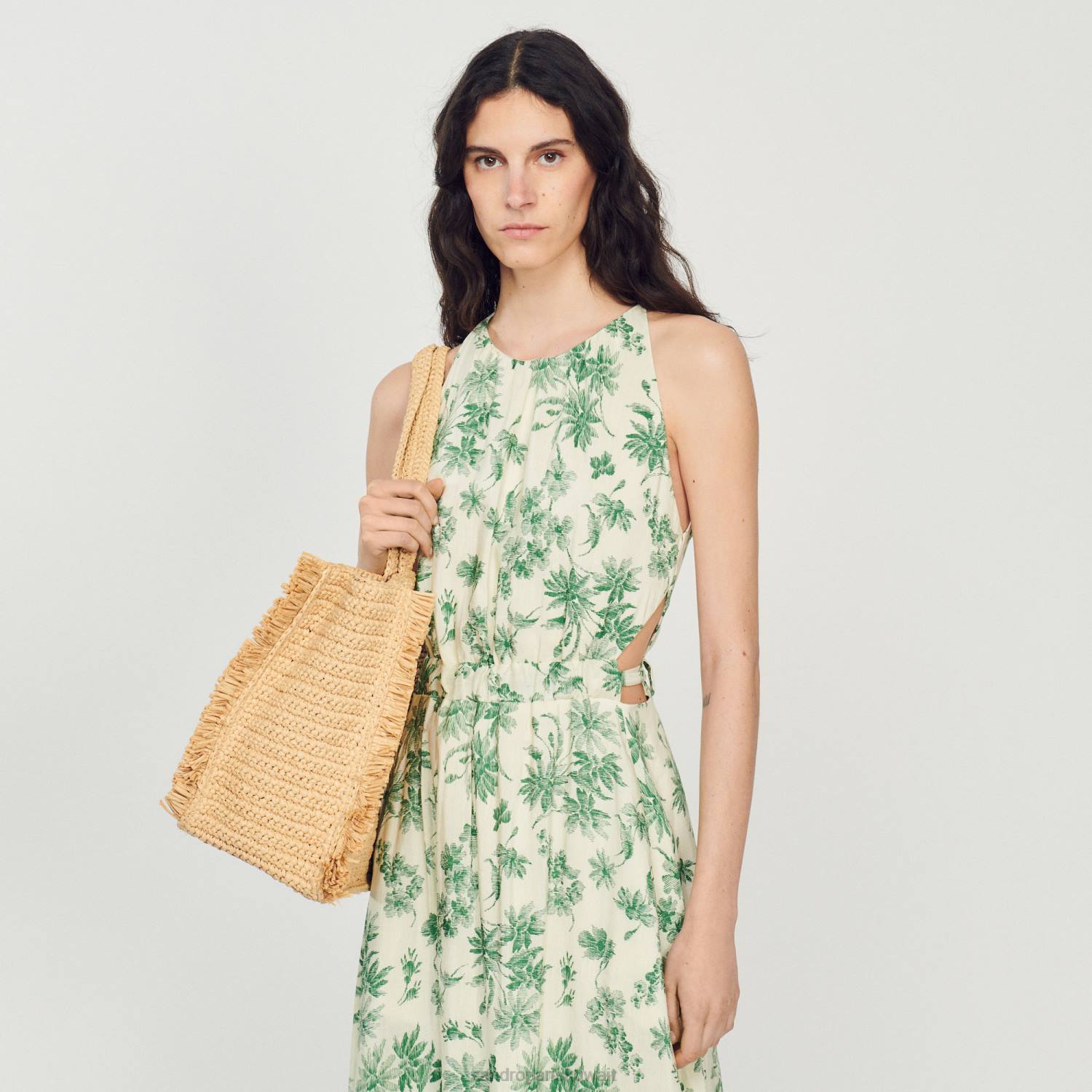 ثياب Sandro Paris فستان زهري طويل بيج فاتح - أخضر نحيف ZJ00239