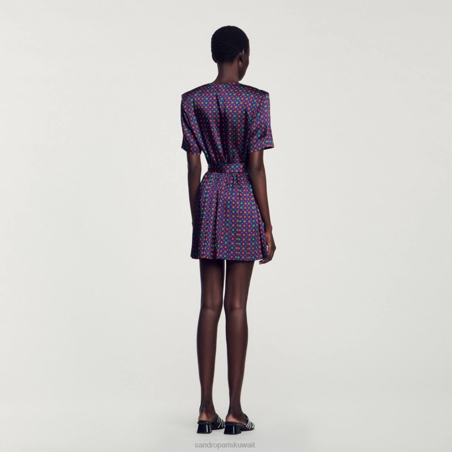 ثياب Sandro Paris بلاي سوت من الساتان المطبوع أزرق أحمر نحيف ZJ0023