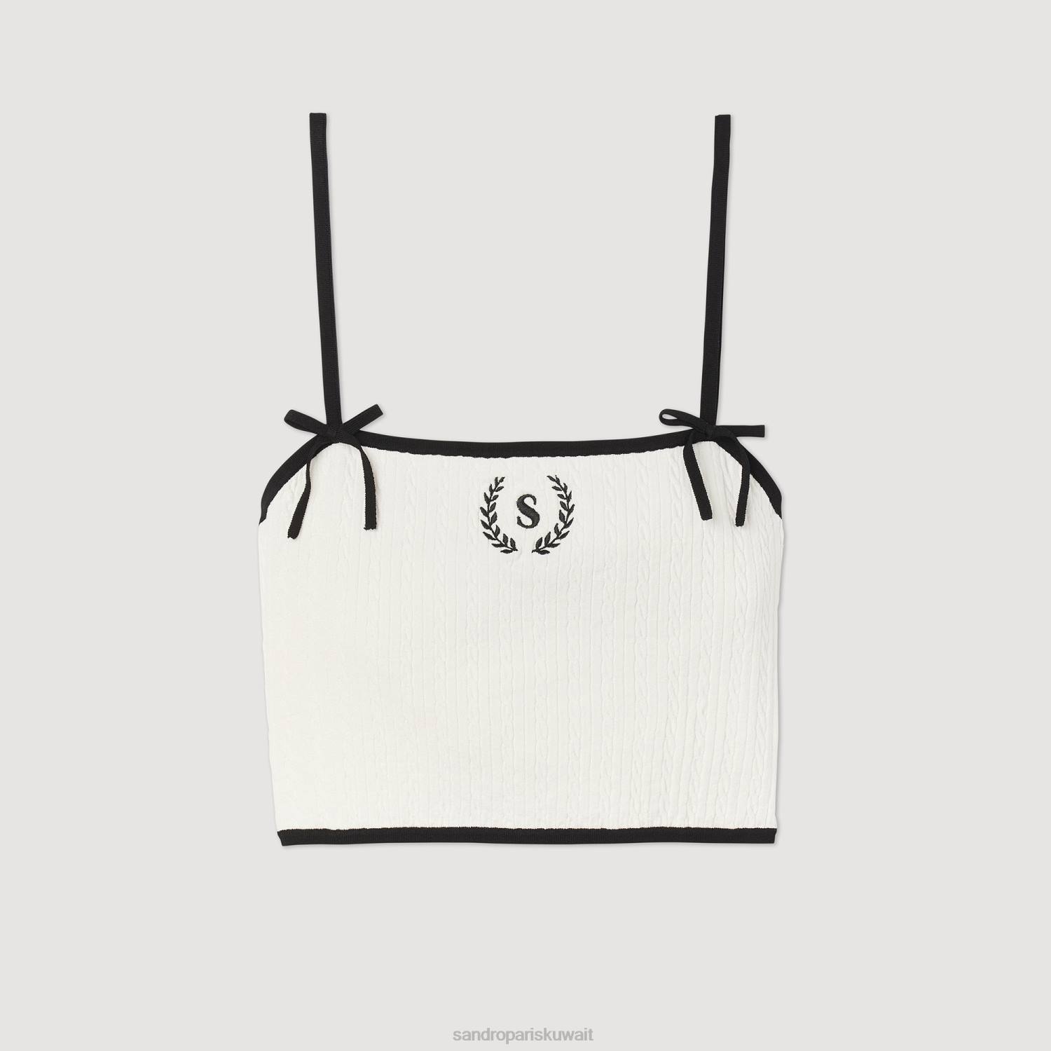 ثياب Sandro Paris محبوك أعلى المحاصيل أبيض نحيف ZJ00240