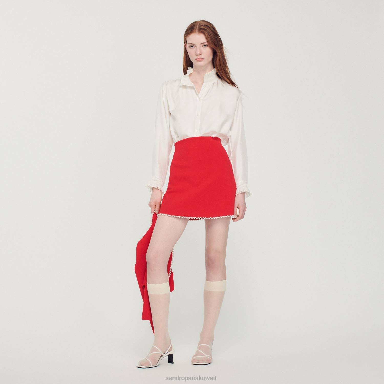 ثياب Sandro Paris تنورة قصيرة مطرز أحمر نحيف ZJ00244