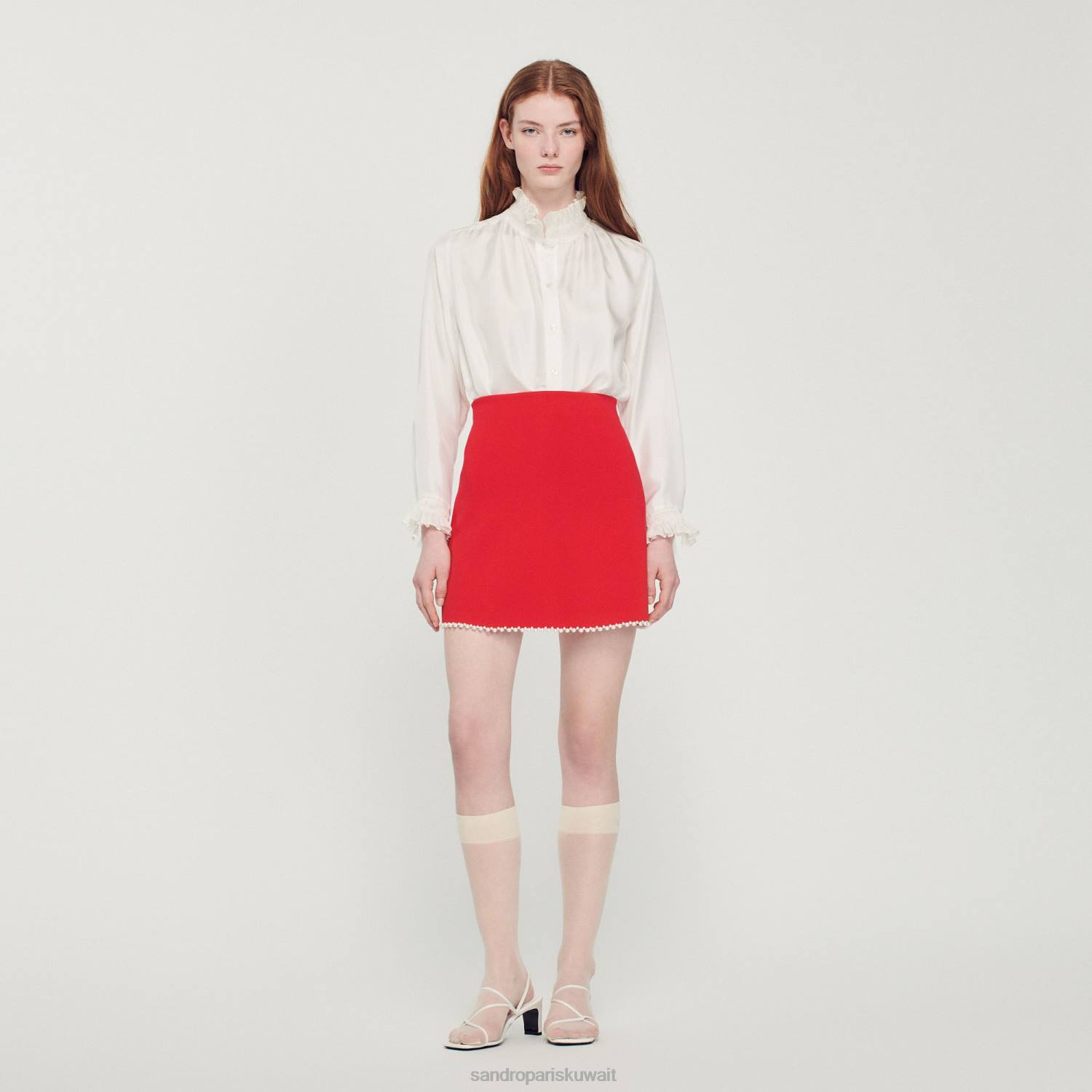 ثياب Sandro Paris تنورة قصيرة مطرز أحمر نحيف ZJ00244