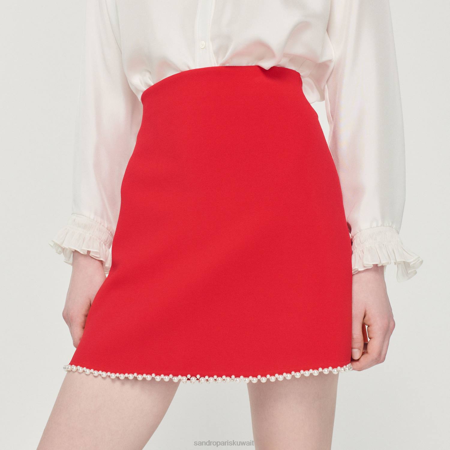 ثياب Sandro Paris تنورة قصيرة مطرز أحمر نحيف ZJ00244