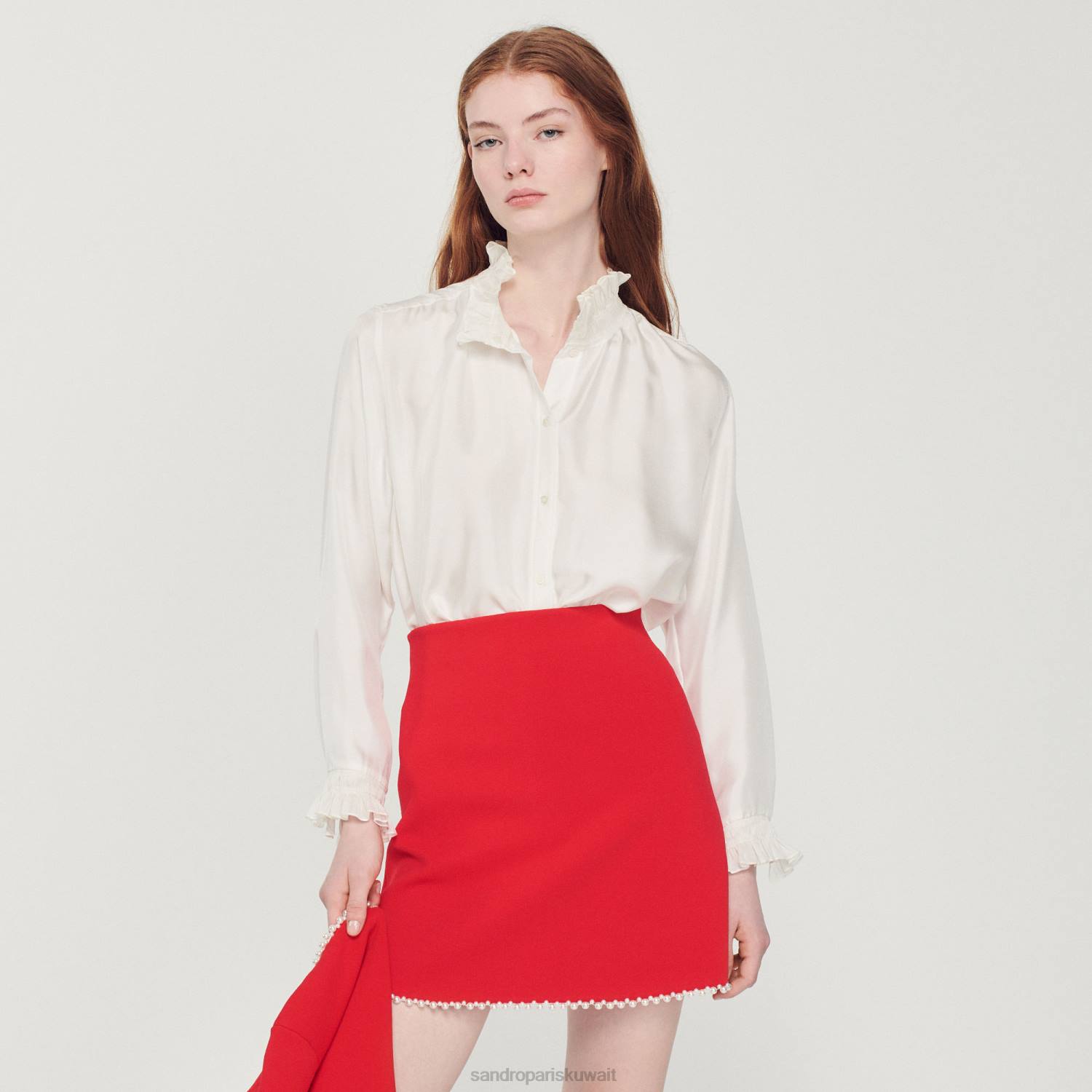 ثياب Sandro Paris تنورة قصيرة مطرز أحمر نحيف ZJ00244